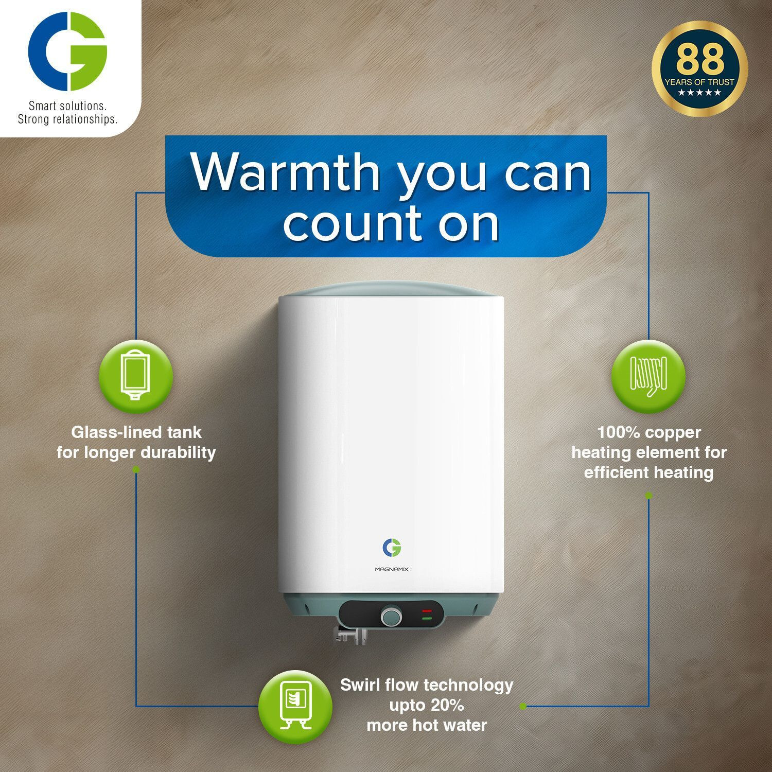 Image of CG MAGNAMIX 25 L Storage Water Geyser | 5 Star BEE Energy Rating | Glassline Tanked