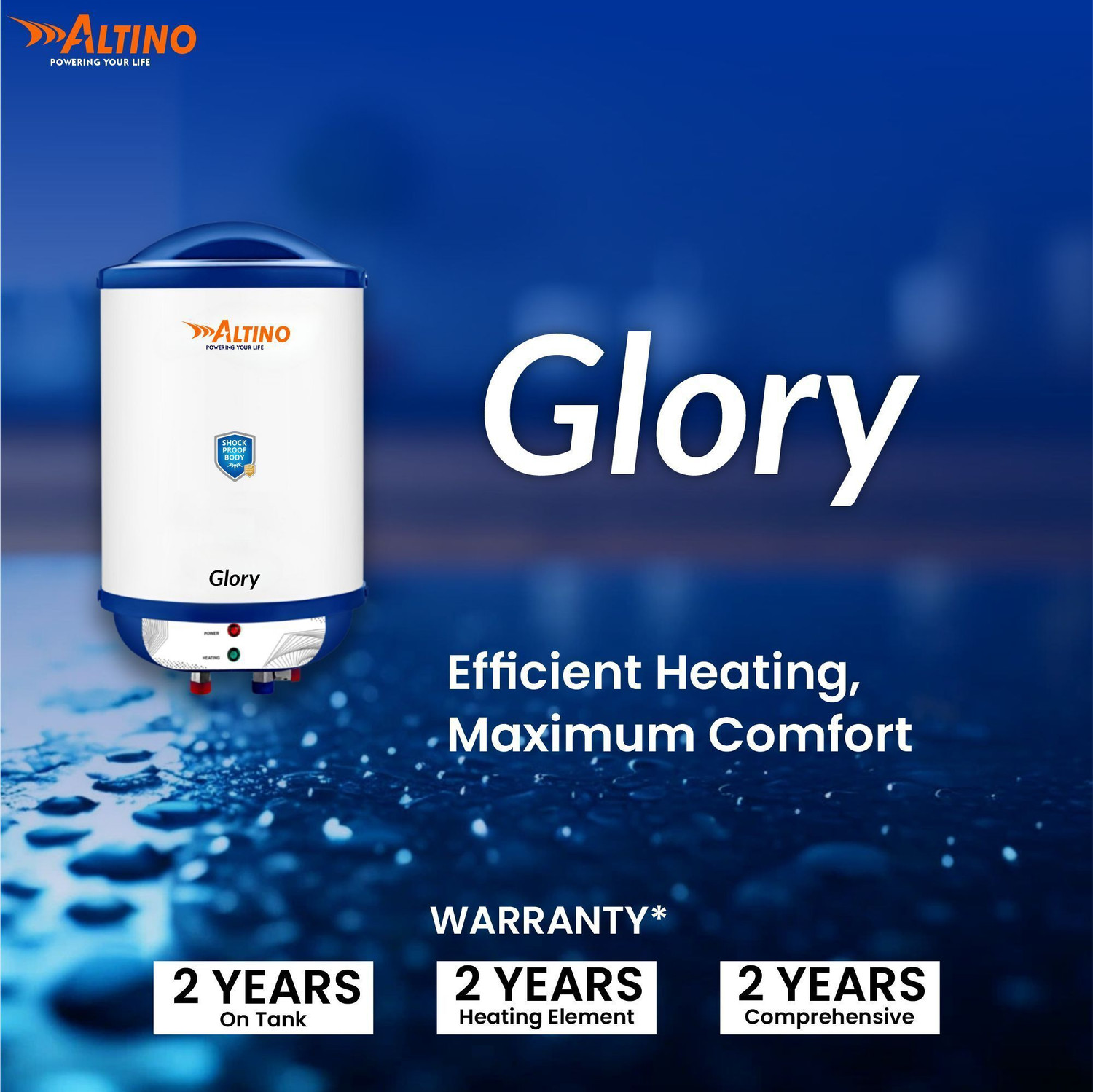Image of ALTINO Glory Premium Geyser) High Grade Jindal SS304 Tank, Rust & Shock Proof ABS Body 35 L Storage Water Geyser