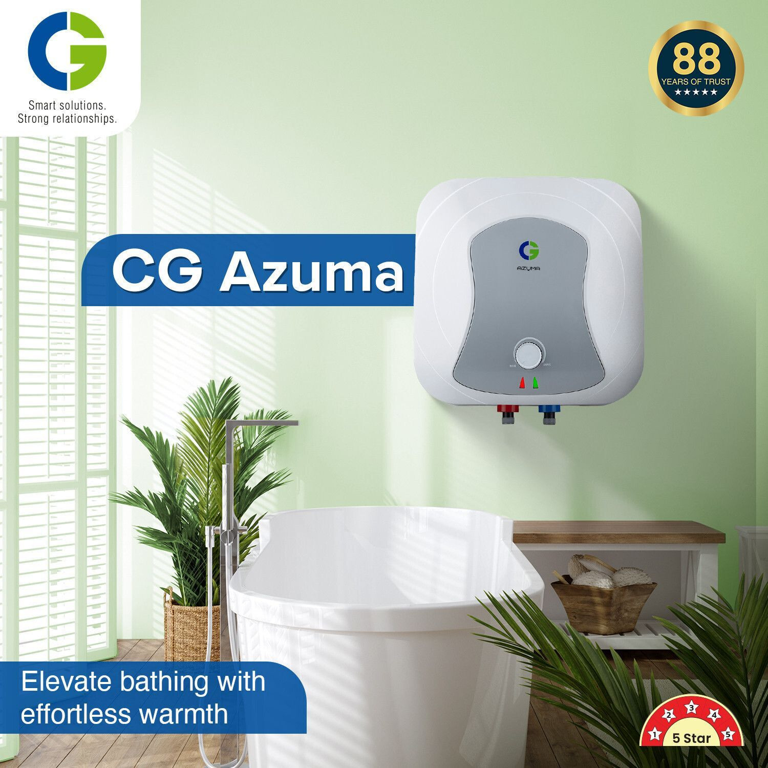 Image of CG Azuma 15 L Storage Water Geyser | with Free Pipes and Free Installation