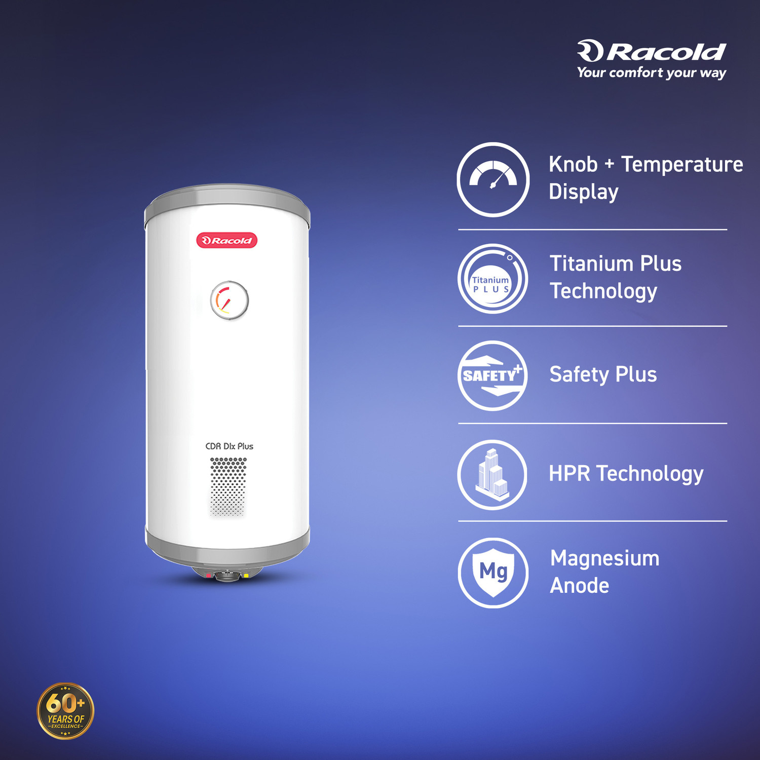 Image of Racold 35 L Storage Water Geyser BEE 5 star rating (CDR DLX PLUS 35V 2KW, White) (White)