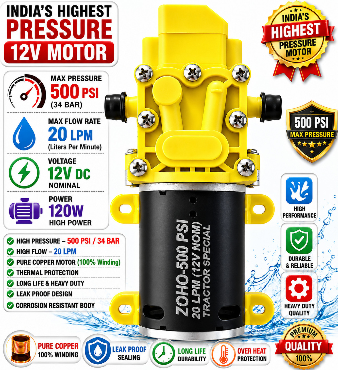 Image of FIYANS 12V DC Electric Battery Operated Sprayer Water Pump 300 PSI Diaphragm Water Pump