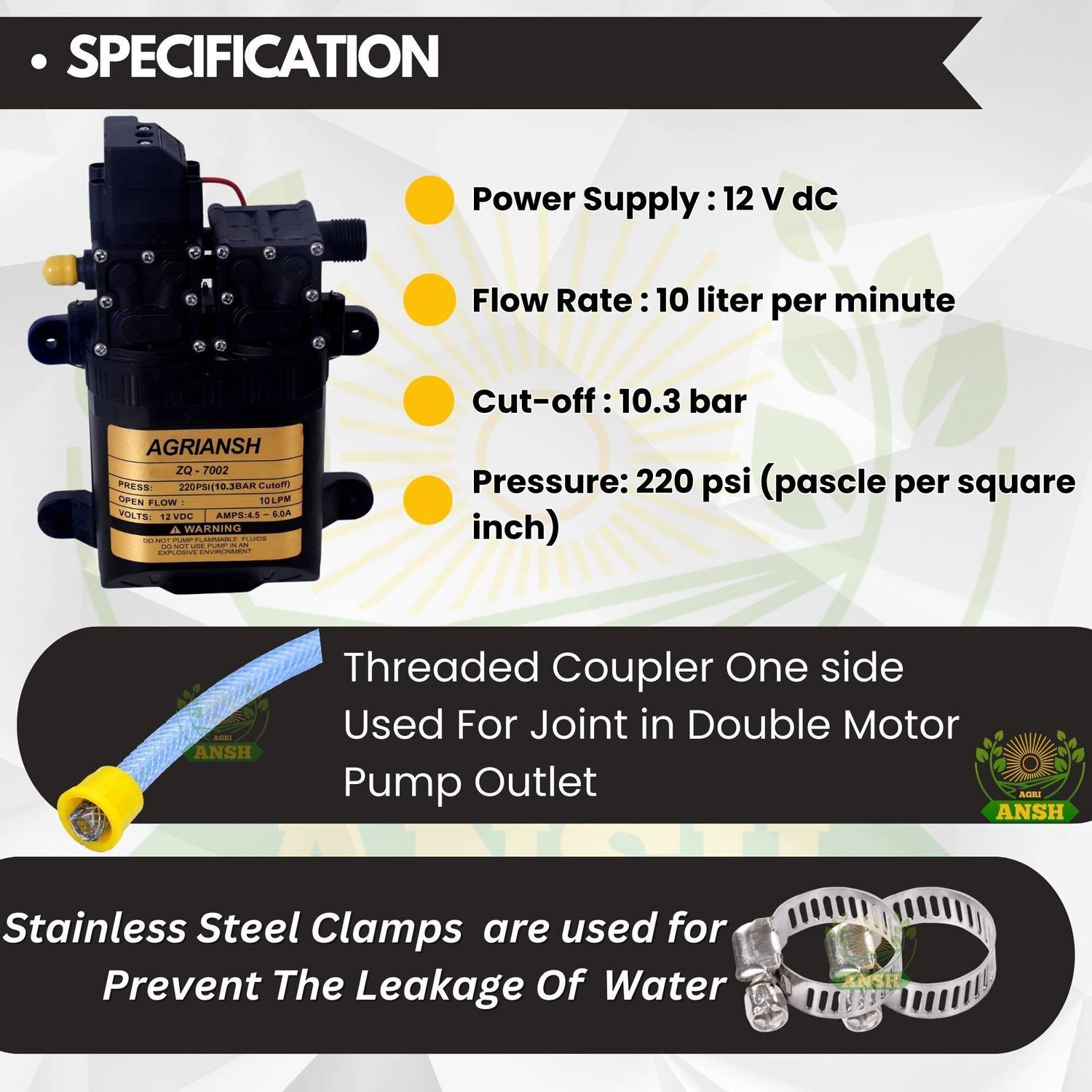 Agriansh 12V 220 PSI Double Motor Water Pump - Image 2