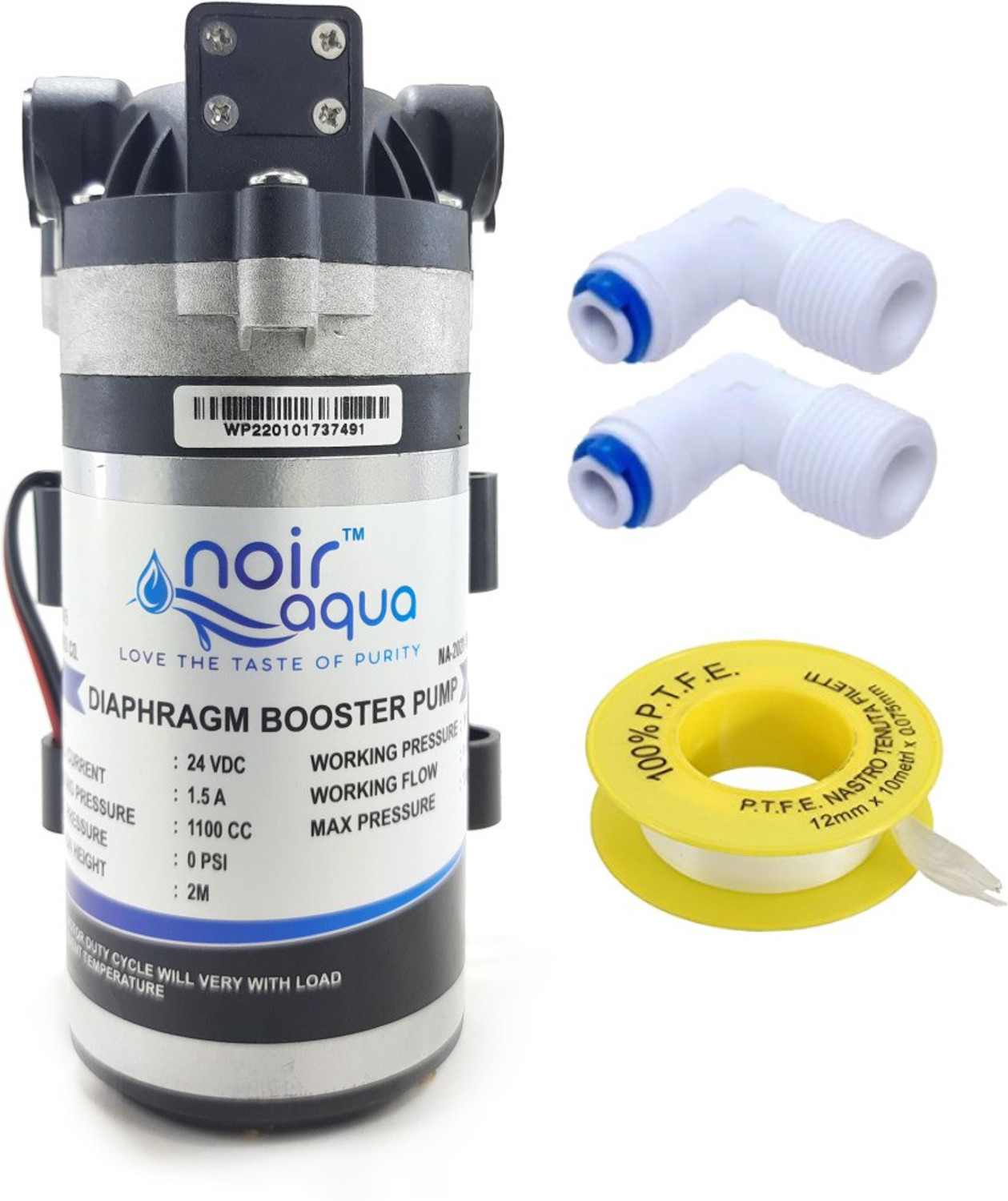 Image of Noir Aqua RO Booster Pump Motor 100 GPD Heavy Duty 100% Copper, 2 Year Warranty Diaphragm Water Pump