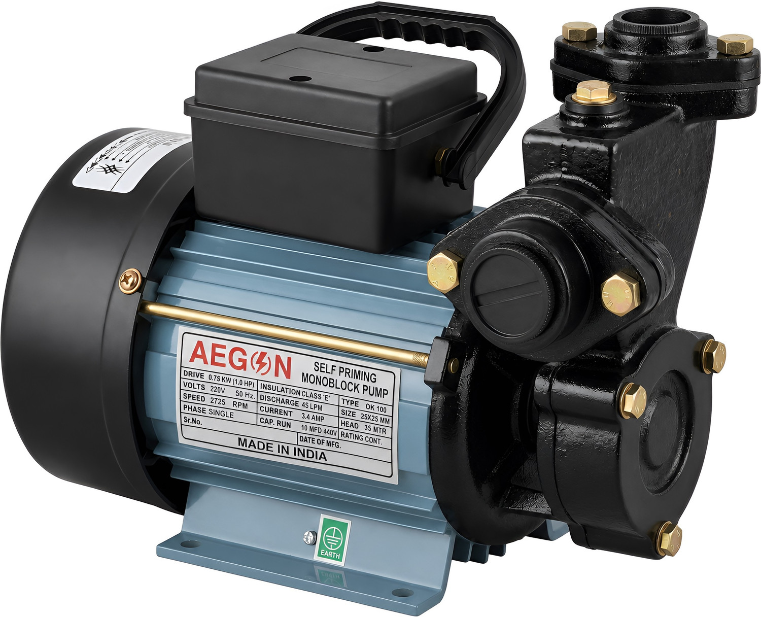 Image of AEGON 1HP Self Priming Monoblock Water Pump, 220V, 45 LPM, 35m Head, 6 Month Warranty Centrifugal Water Pump