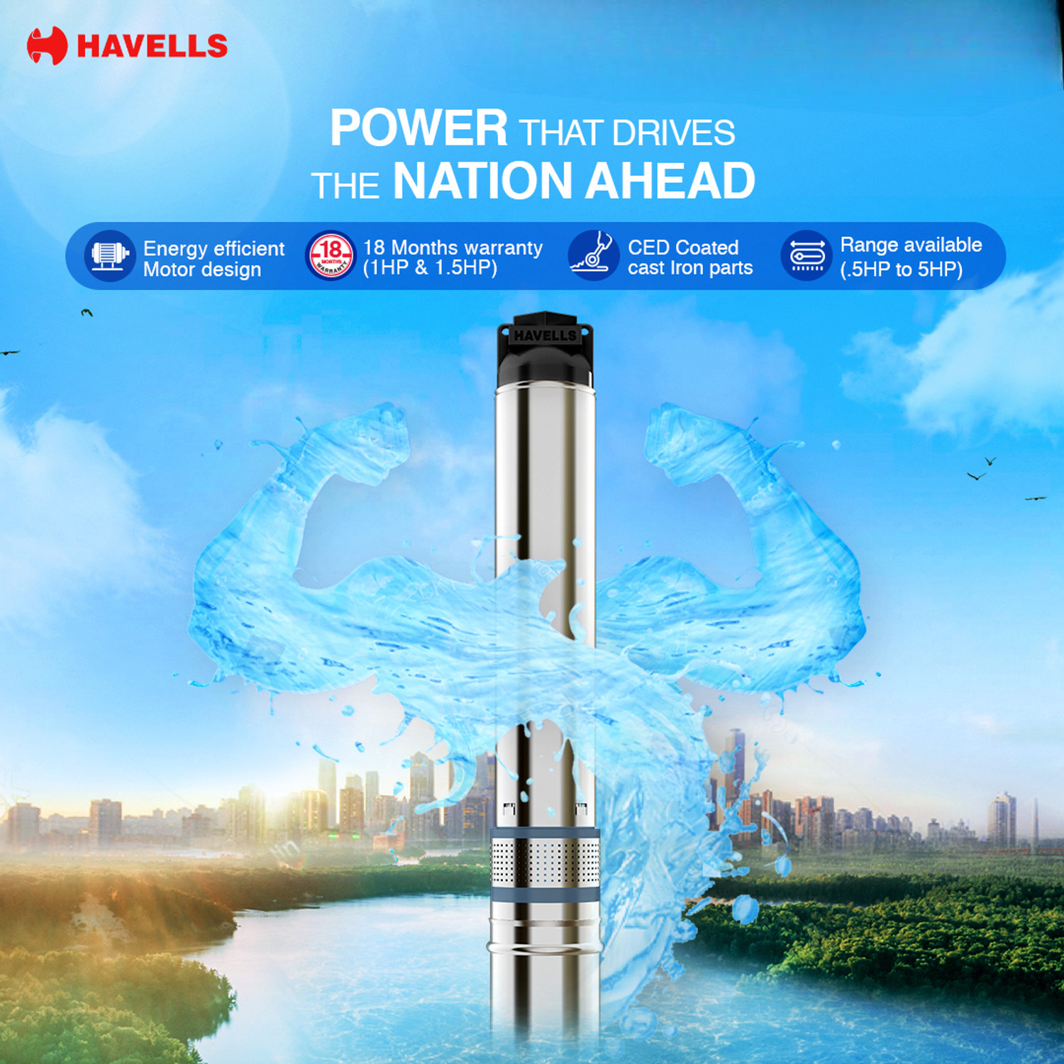 Image of HAVELLS 1Hp 10 Stage V4 Borewell Water Filled Submersible Pump C4W10B10 Submersible Water Pump