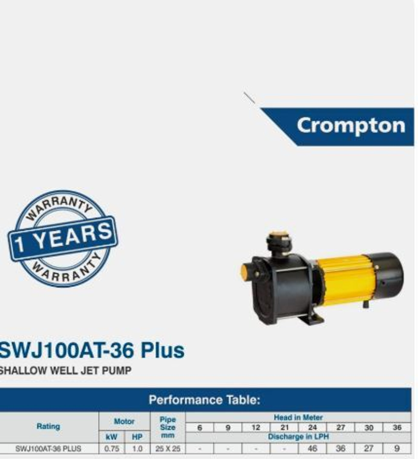 Image of Crompton SWJ100 AP 36 PLUS Centrifugal Water Pump