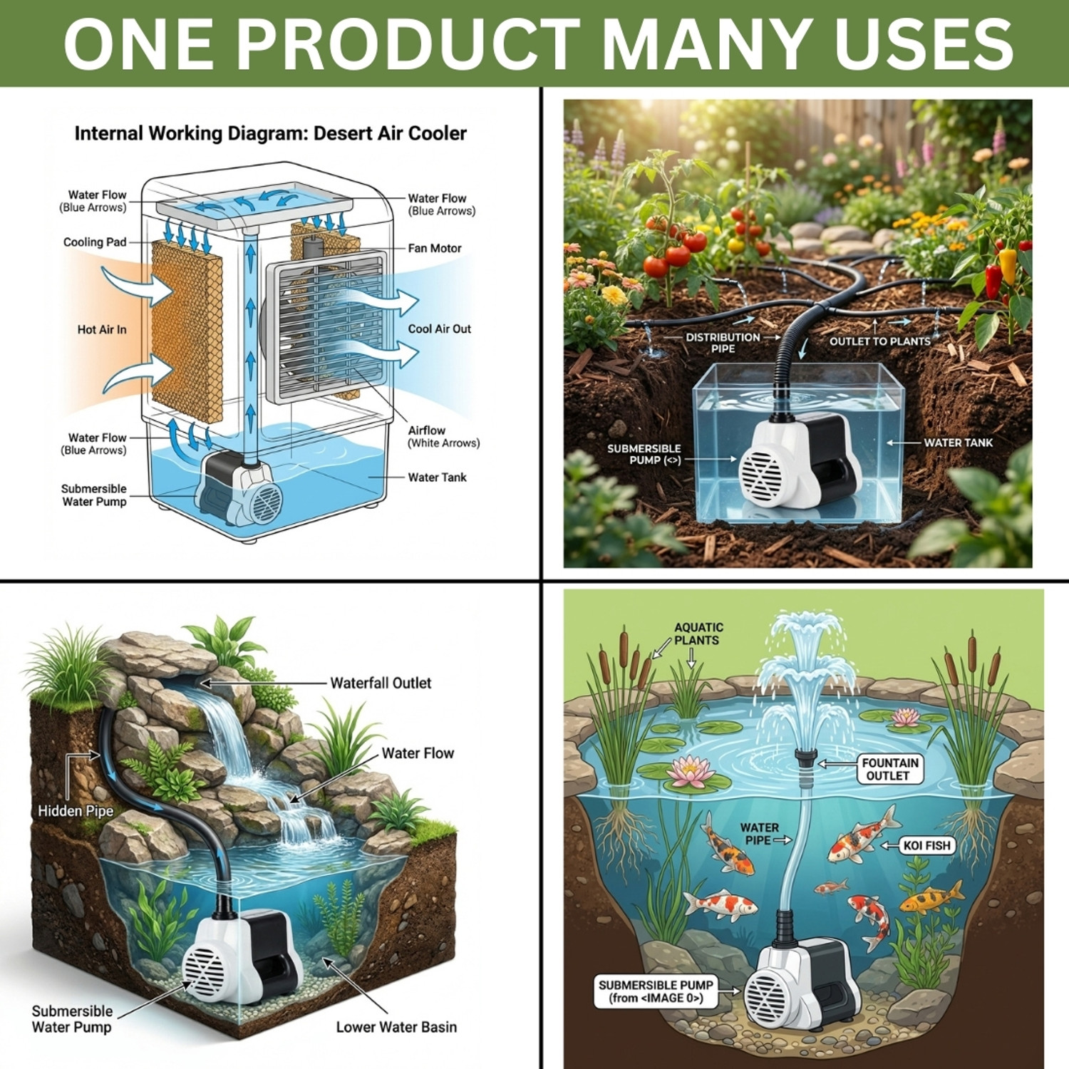 Image of Zaibtronix Submersible Water Aquarium Pump , Cooler Pump for Desert Air Cooler, Fountains Submersible Water Pump