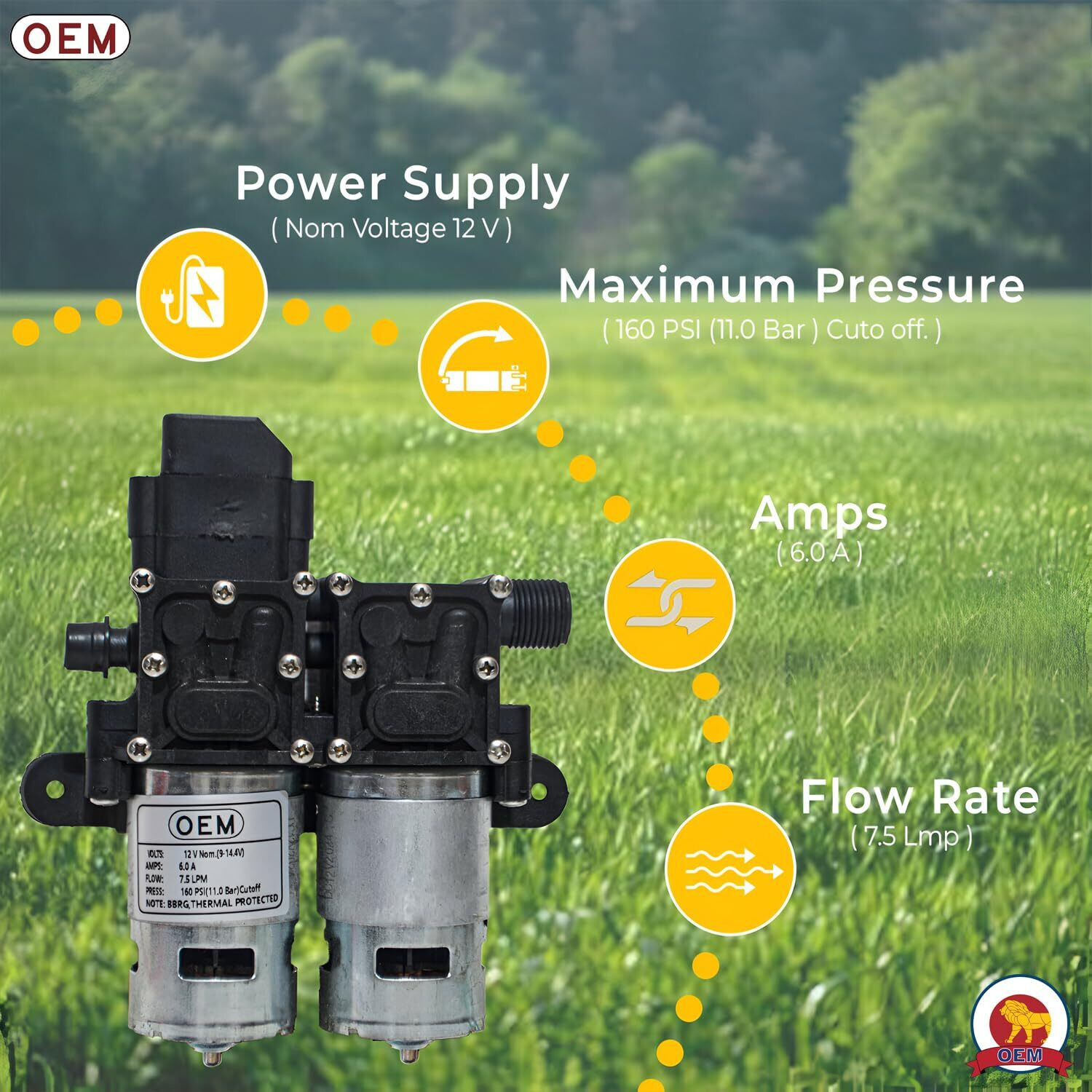 Image of OEM 12V 8 /LPM Spray Double Motor Copper High Pressure Auto Cut Diaphragm Water Pump