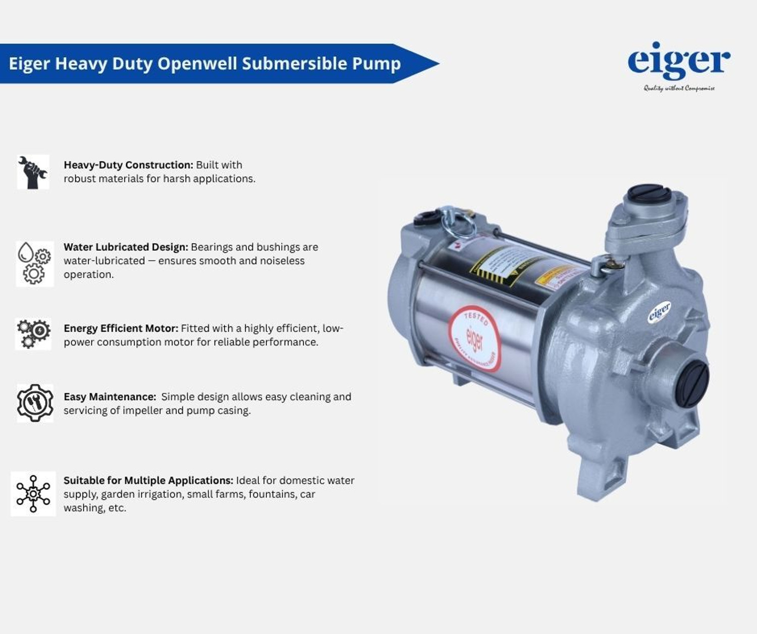 Image of eiger 1.0 H.P HEAVY DUTY OPENWELL SUBMERSIBLE PUMPS Submersible Water Pump