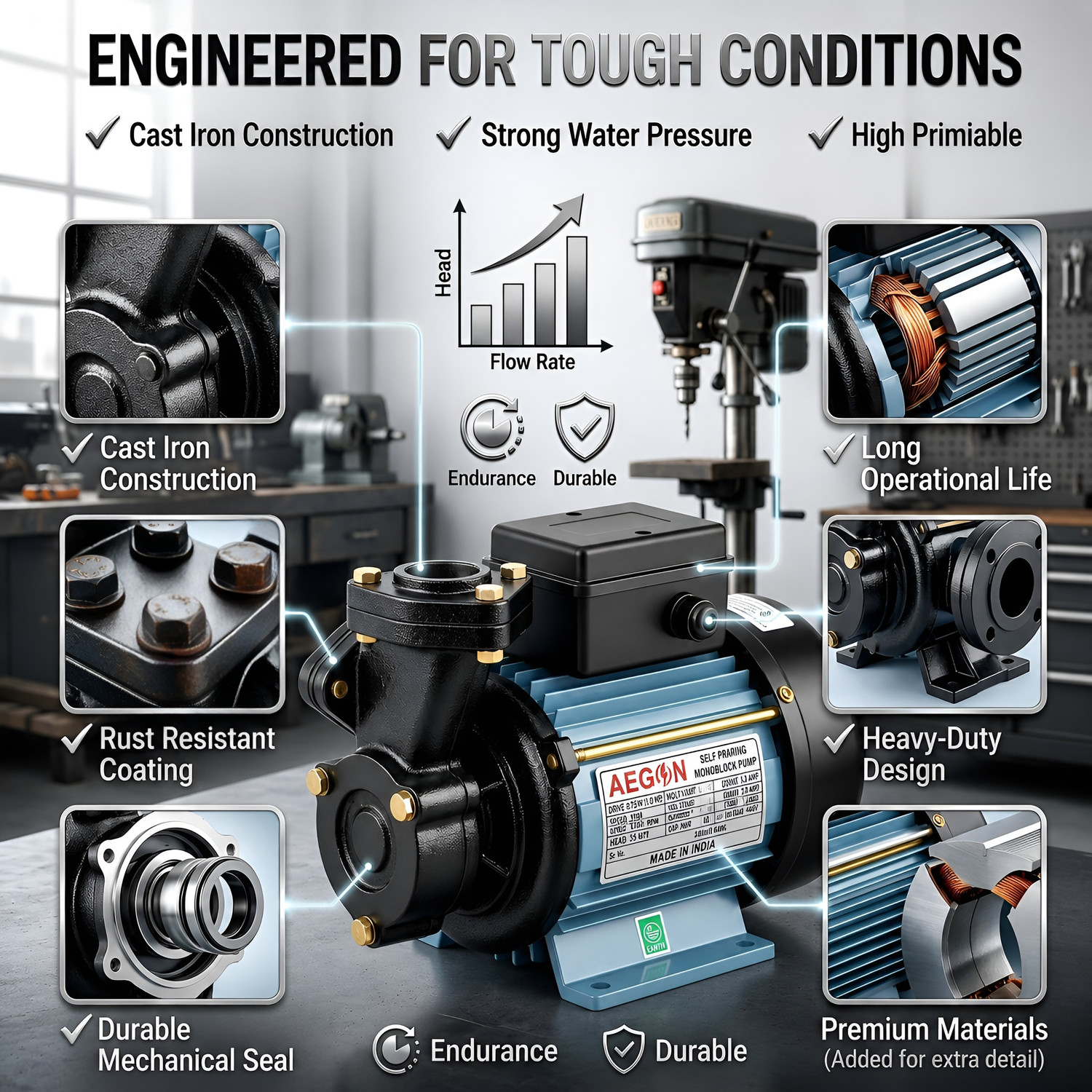 Image of AEGON 1HP Self Priming Monoblock Water Pump, 220V, 45 LPM, 35m Head, 6 Month Warranty Centrifugal Water Pump