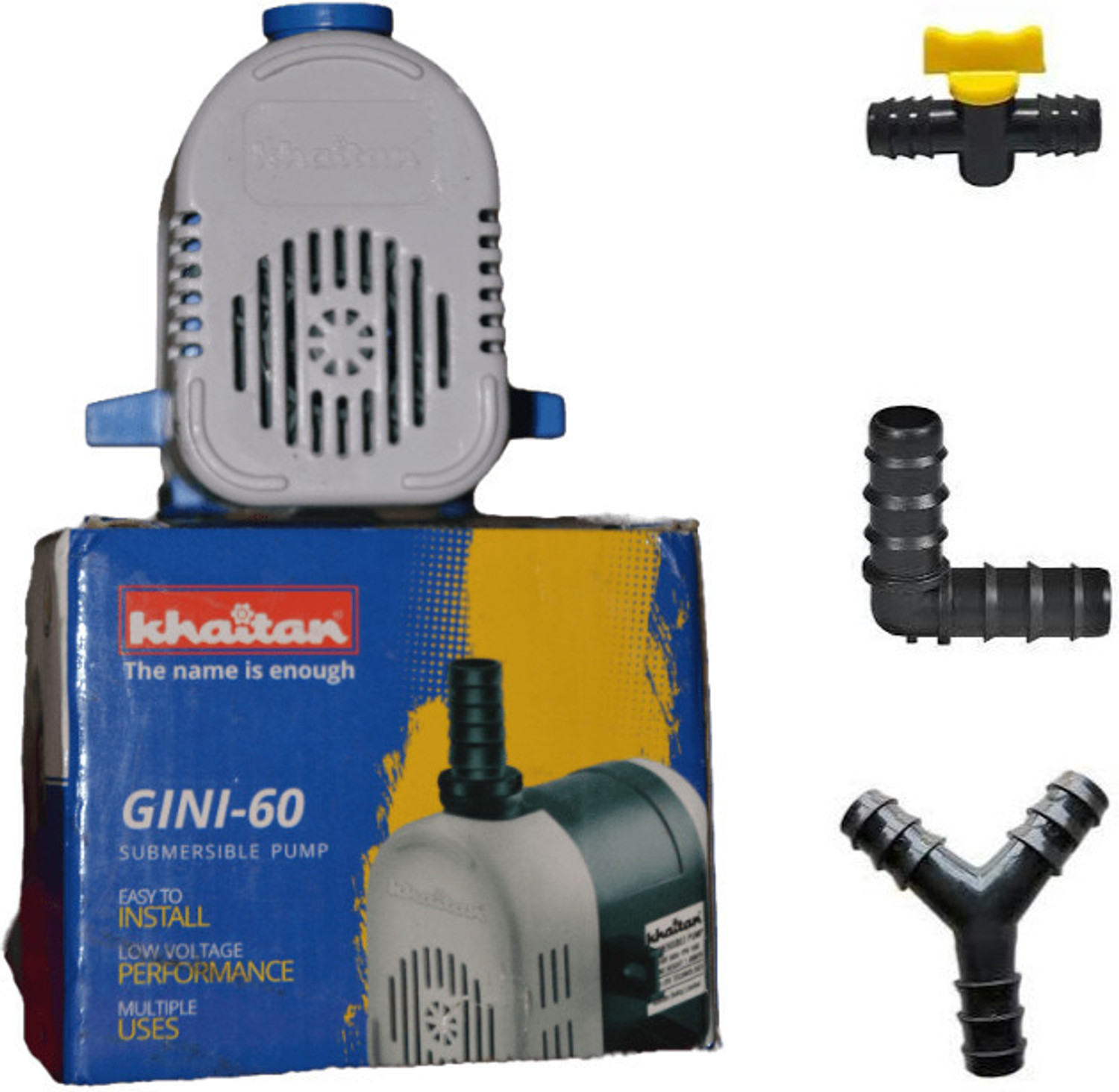 Image of Khaitan Aqua-60 Submersible Pump 18 Watt with a Water Flow Control Valve & 3-Way Water Distributor Suitable for Air Cooler, Fountain, Aquarium & Decoration Submersible Water Pump