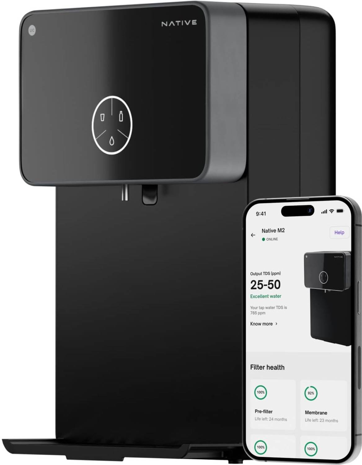 NATIVE By Urban Company M2 | Needs no service for 2 years | 10-stage Purifier 8 L RO + UV + Alkaline + Minerals Water Purifier Smart IoT Features