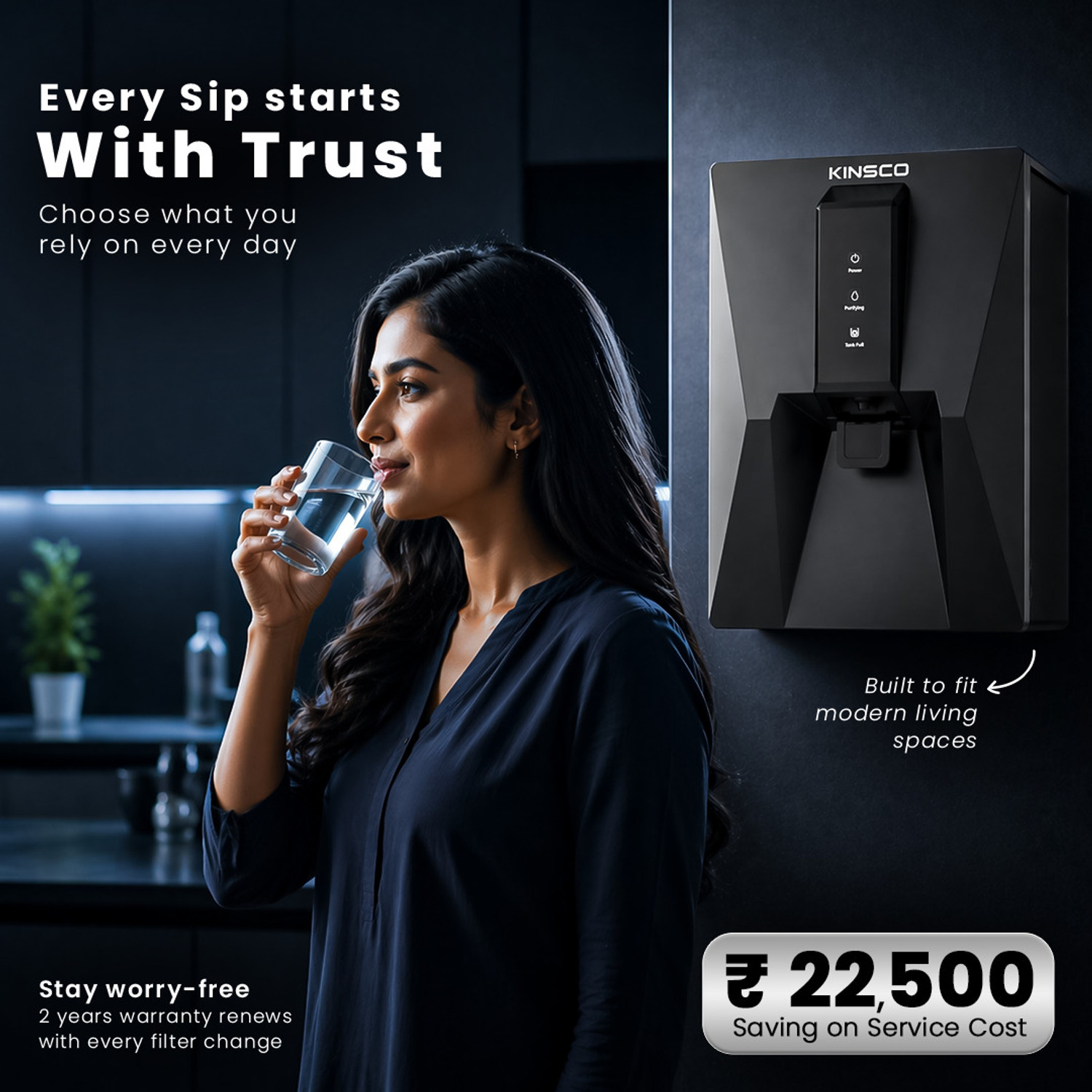 Image of Kinsco Aqua Boss | Needs No service for 2 years | 8 L RO + UV + Copper + Alkaline + Minerals Water Purifier