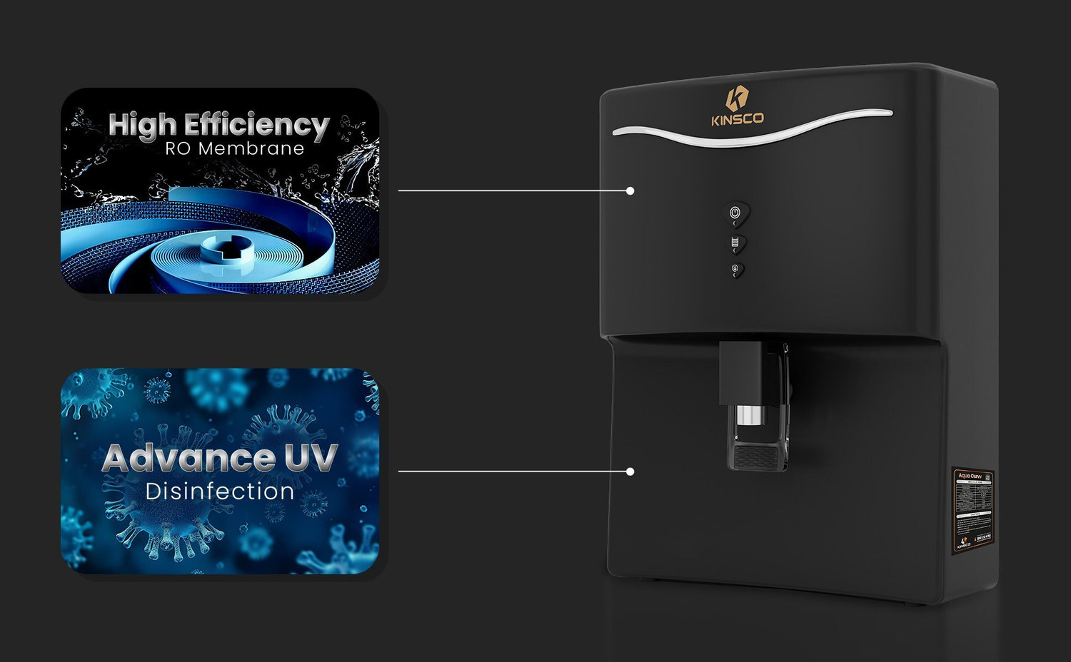Image of Kinsco Aqua Curvv| Needs No Service For 2 Years| 10 Stage Purification| 8 L RO + UV + UF + Copper + Alkaline + Copper + Zinc Water Purifier