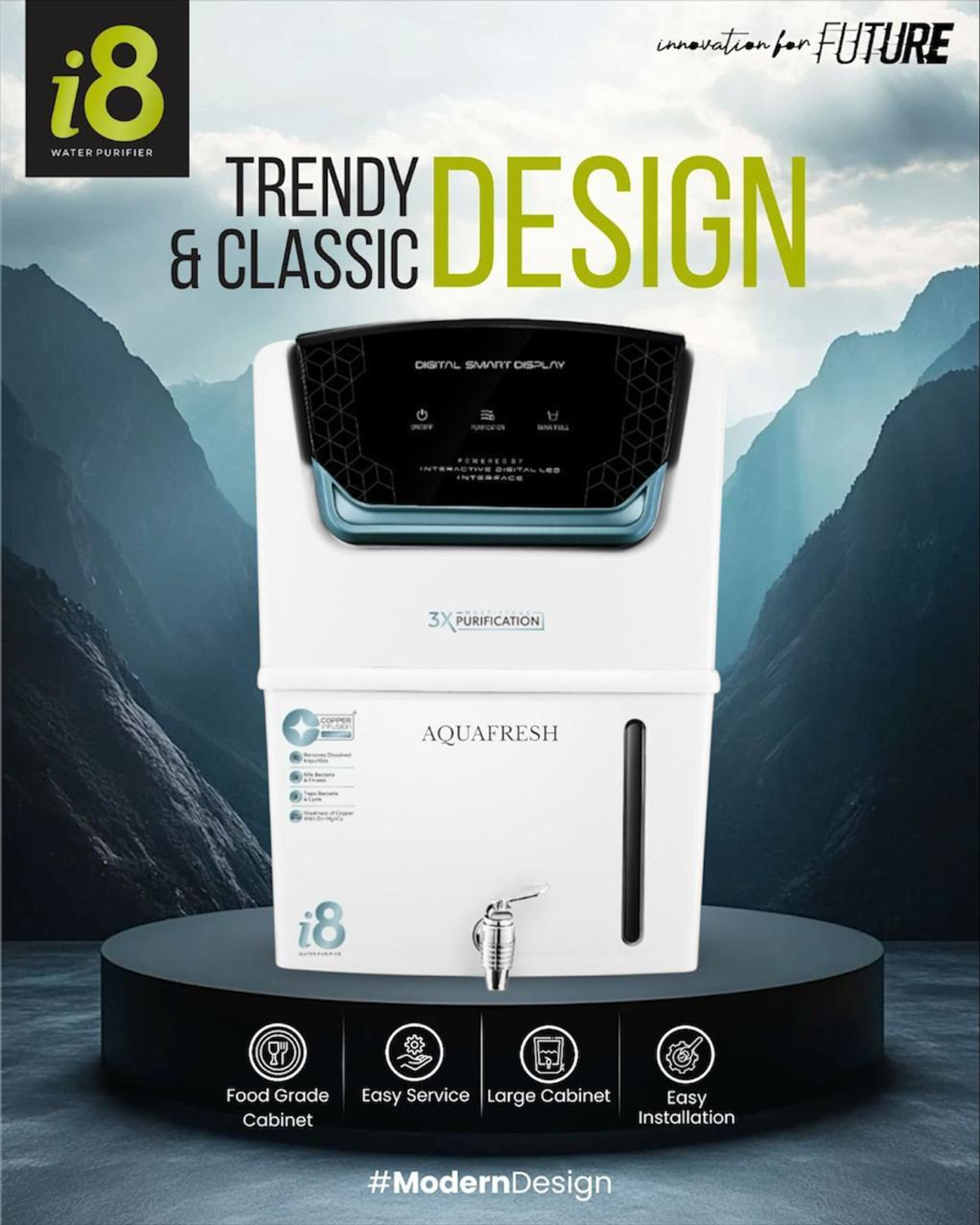 Image of Aqua Fresh i8 WH COPPER+RO+UV+UF+MINTDS AUTOMATIC ELECTRIC BORWELL RO WATER PURIFIER 12 L RO + UV + UF + Minerals + TDS Control Water Purifier