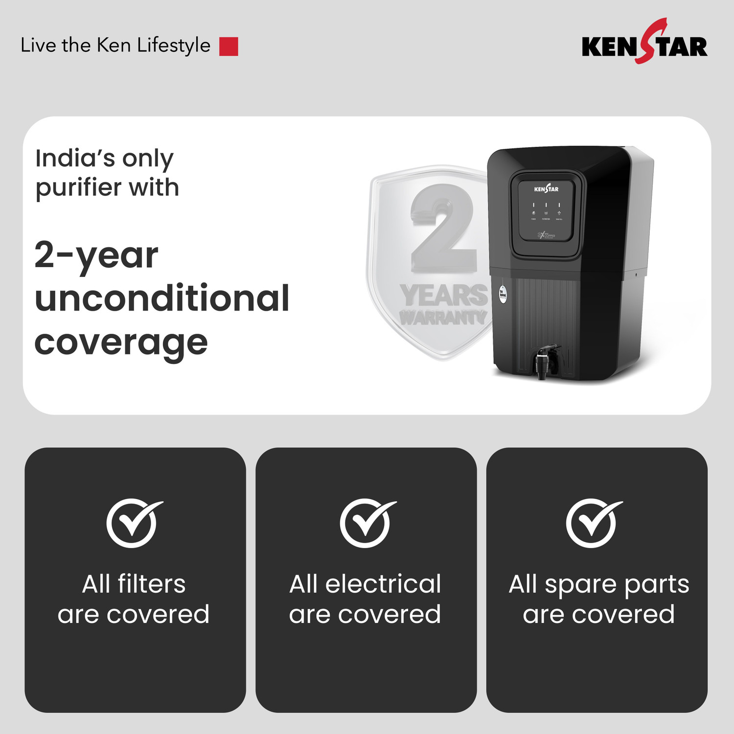 Image of Kenstar AquaVeda 12 L RO + UV + UF + Copper + Alkaline + Minerals Water Purifier