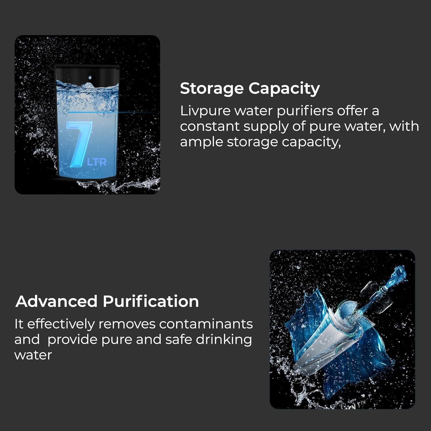 Image of LIVPURE LIV-GLO-Pro+BLACK 7 L RO + UV Water Purifier