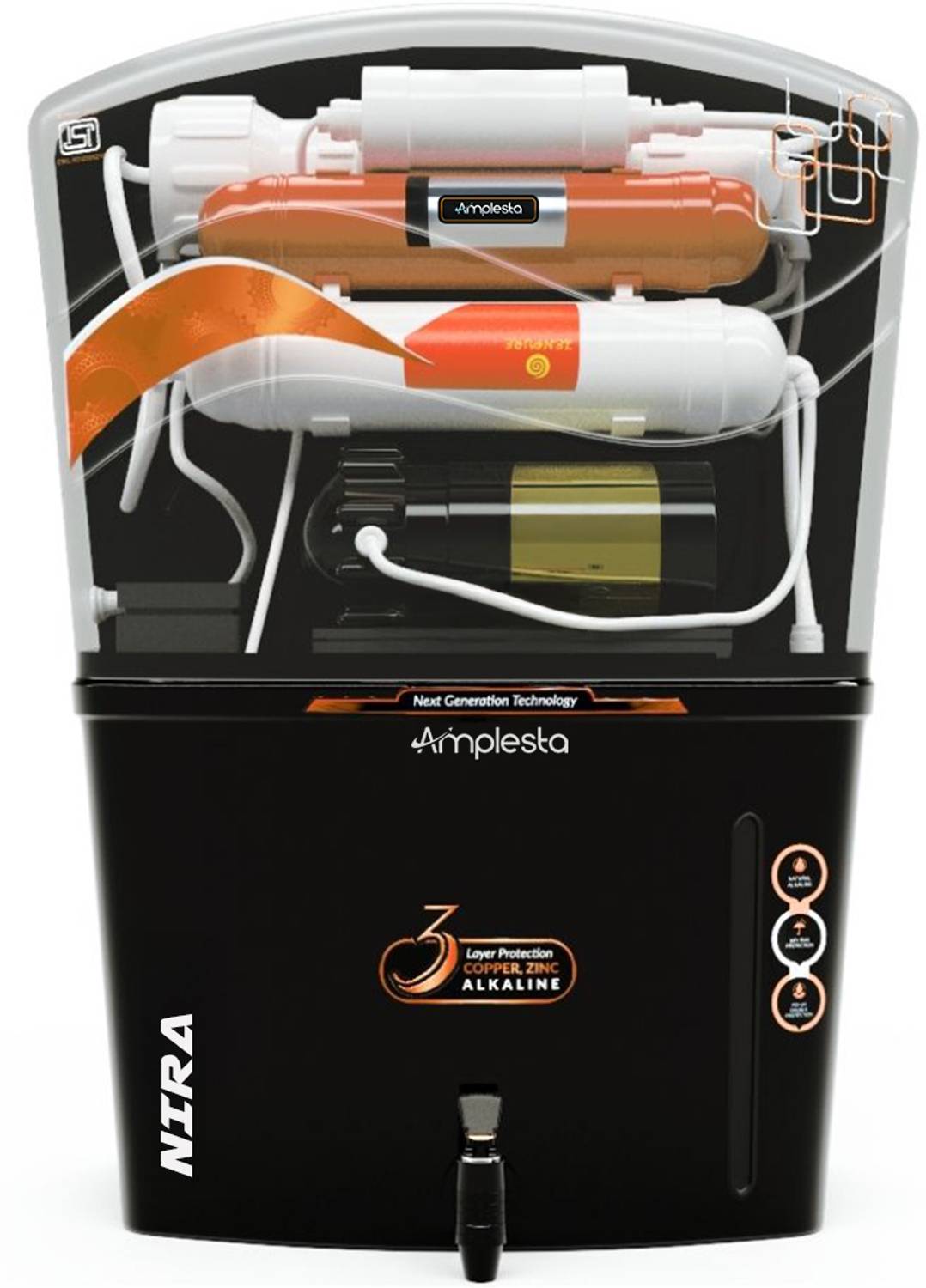Amplesta NIRA 15L BIS certified with ISI Mark (Free Pre-Filter) 15 L RO + UV + UF + Copper + Alkaline + Minerals Water Purifier