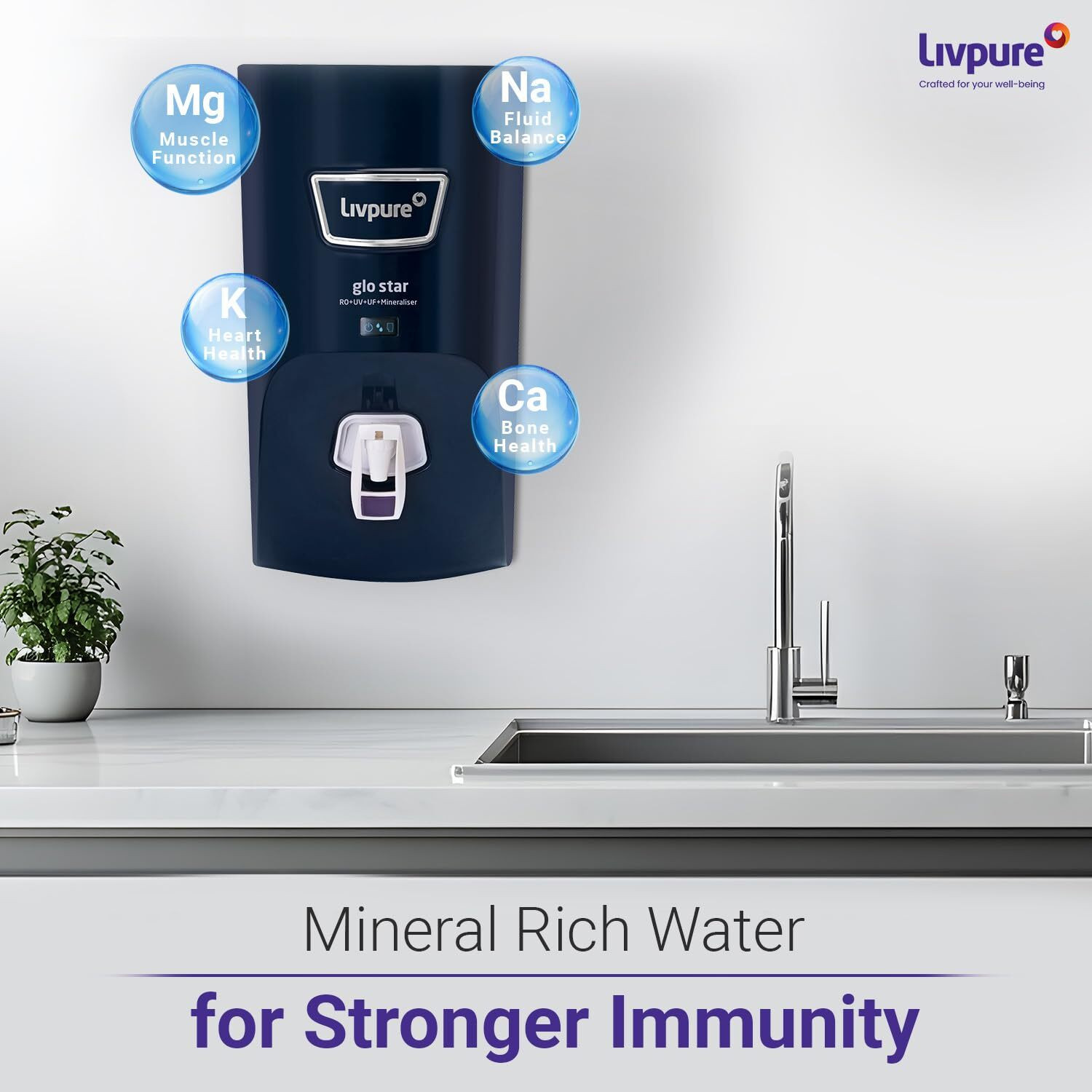 Image of LIVPURE LIV-GLO-STAR-BLUE 7 L RO + UV + UF + Minerals Water Purifier
