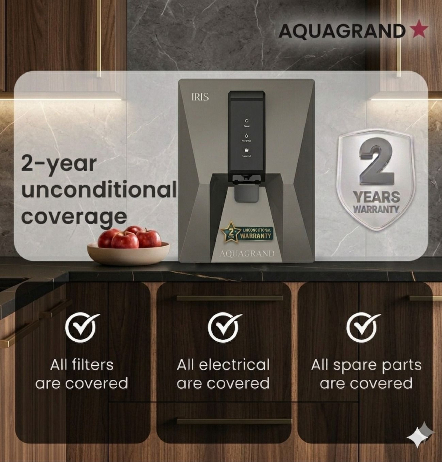 Image of Aquagrand IRIS NEBULA RO Water Purifier| (ISI,BIS Certified) 2 Years Warranty 9 L RO + UV + UF + TDS Control Water Purifier