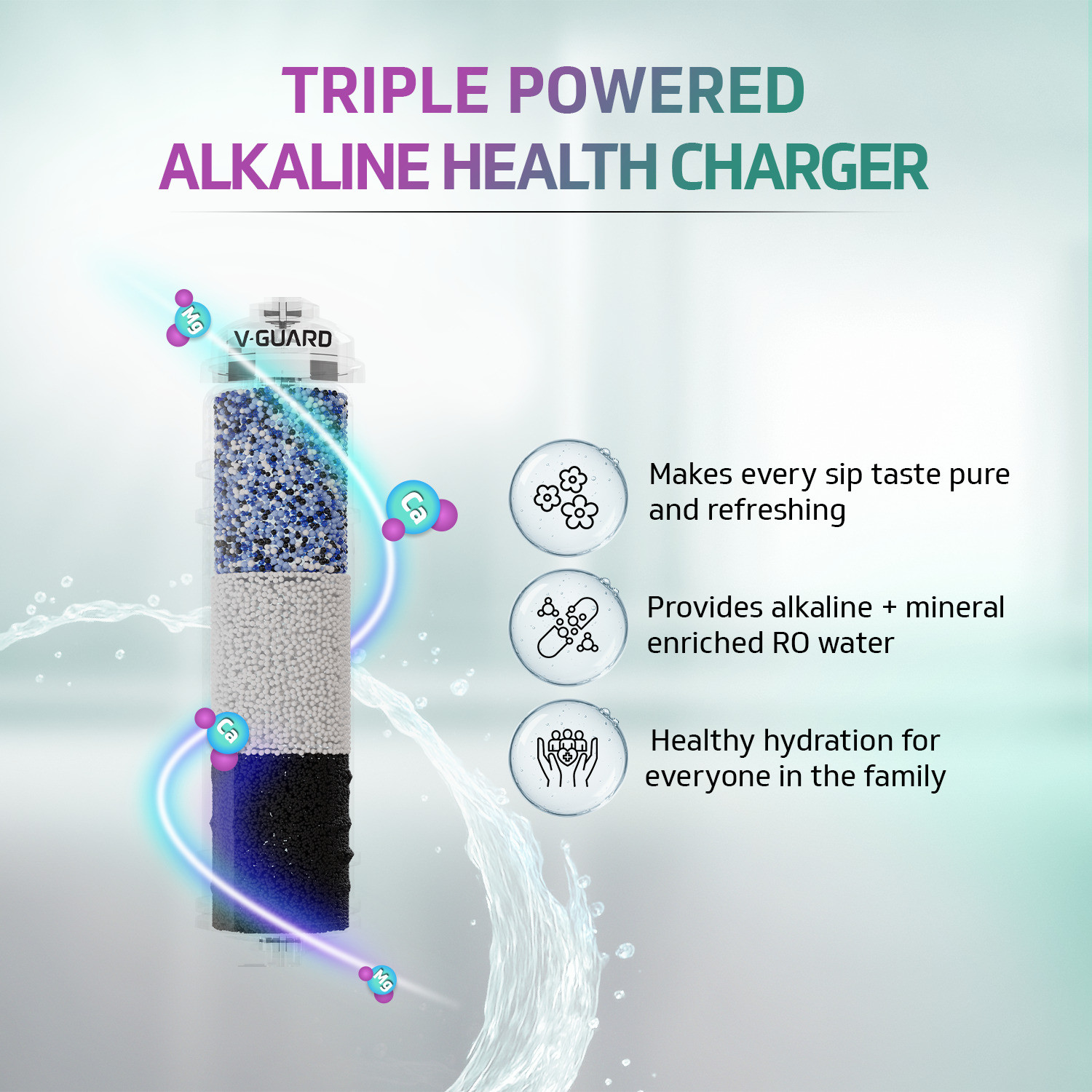 Image of V-Guard Rejive 2X RO UF SS Alkaline & Mineral 3-in-1 Health Charger 5.5 L RO + UF + Alkaline + Minerals Water Purifier | Superior Stainless Steel Tank | 2 Year True Unconditional Warranty, No Service Cost for 2 Years | BIS Approved High 40% Water Recovery | 8 Stages | Retains Minerals