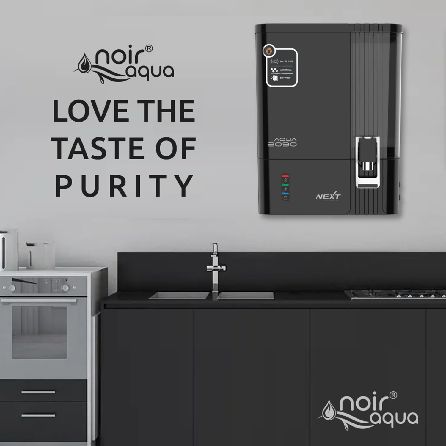 Image of Noir Aqua 2090 RO Water Purifier Filter With Copper 8 Stage 10 L RO + UV + UF + Copper + TDS Control Water Purifier