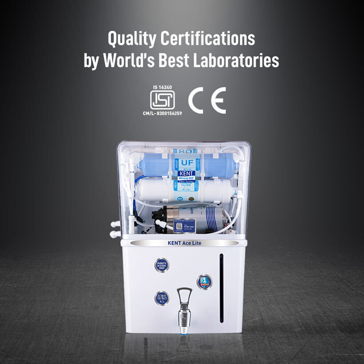 Image of KENT Ace Lite 8 L RO + UF Water Purifier Suitable for all - Borewell, Tanker, Municipality Water