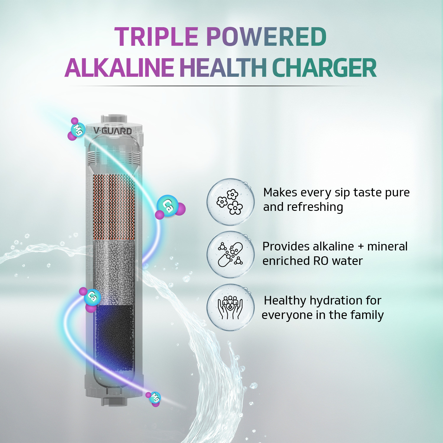 Image of V-Guard Rejive 2X RO UV UF Alkaline & Mineral 3-in-1 Health Charger 6.5 L RO + UV + UF + Alkaline + Minerals Water Purifier