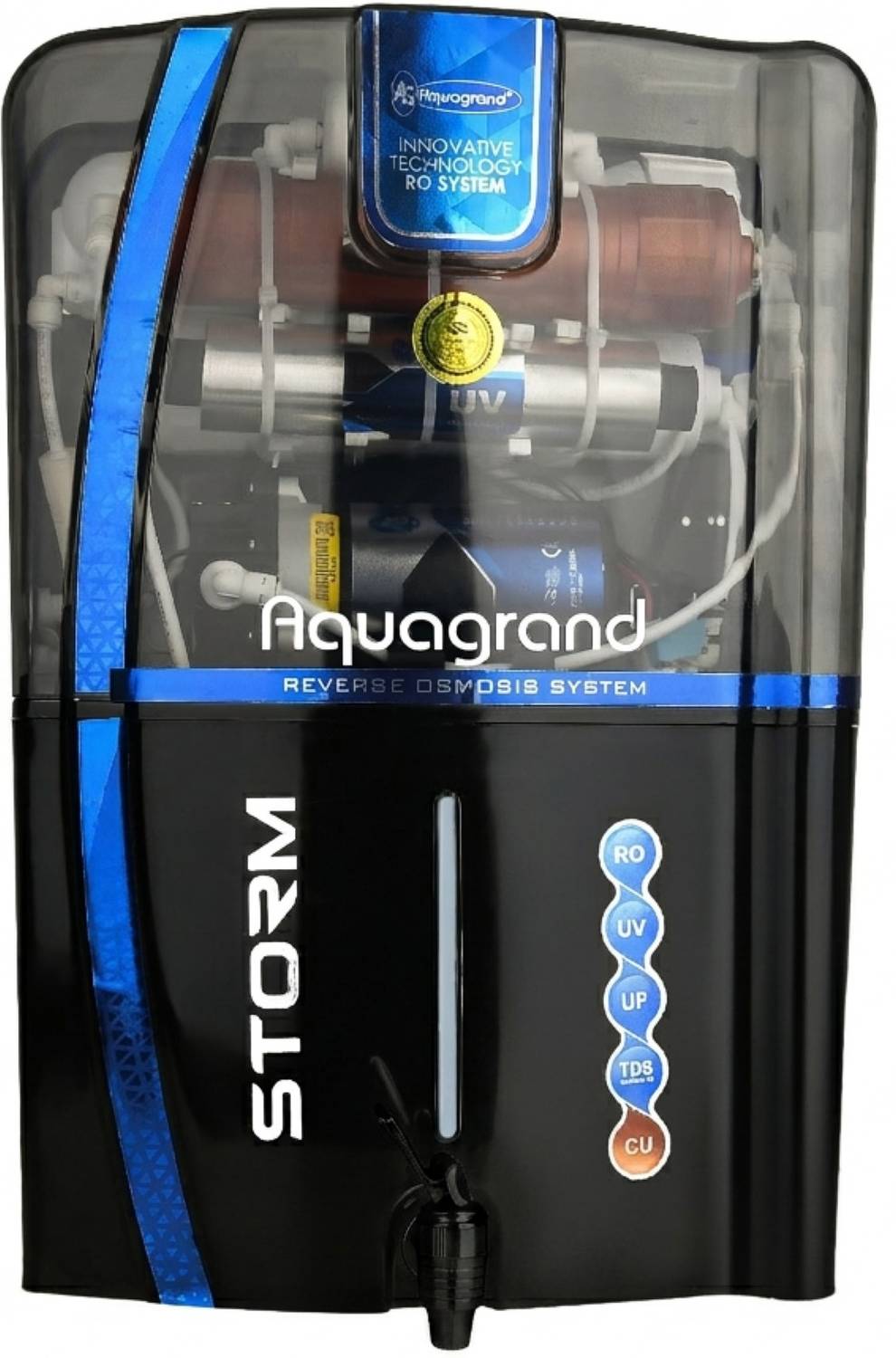 AQUA STORM Black With Copper Filter 12 L RO + UV + UF + Copper + TDS Control Water Purifier
