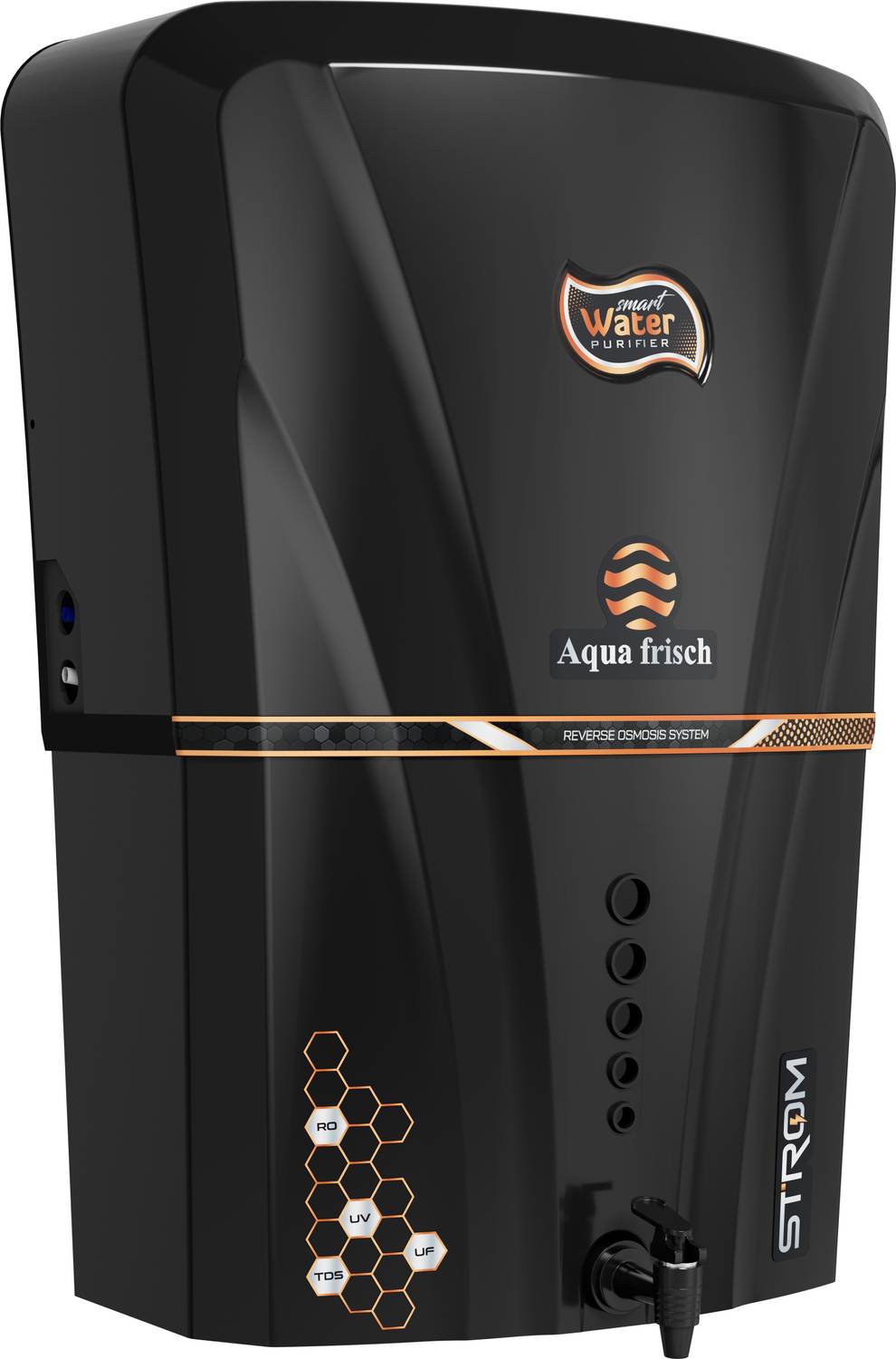 Aqua Frisch Storm Black Copper with Orp+Alkaline+Ro+Uf+Tds Adjuster+Antioxidant 12 L RO Water Purifier with Prefilter