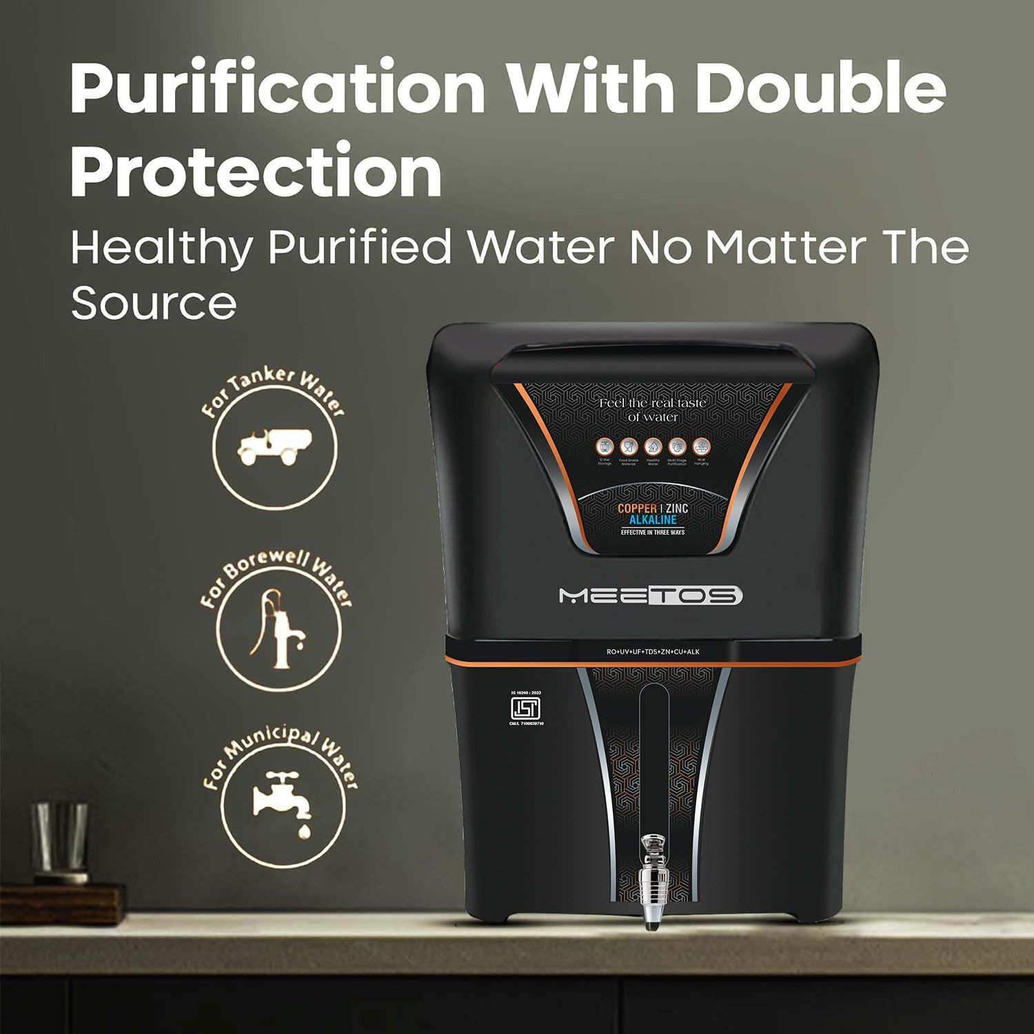 Image of MEETOS 4x Technology Purification,10 Stage Water Purifier and Best for Home and Offices 12 L RO + UV + UF + Copper + Alkaline Water Purifier