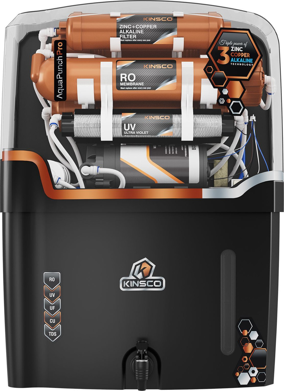 Image of Kinsco Aqua Punch Pro With ISI Mark RO+UV+UF+TDS Adjuster 18 L RO + UV + Copper + Alkaline + Minerals Water Purifier