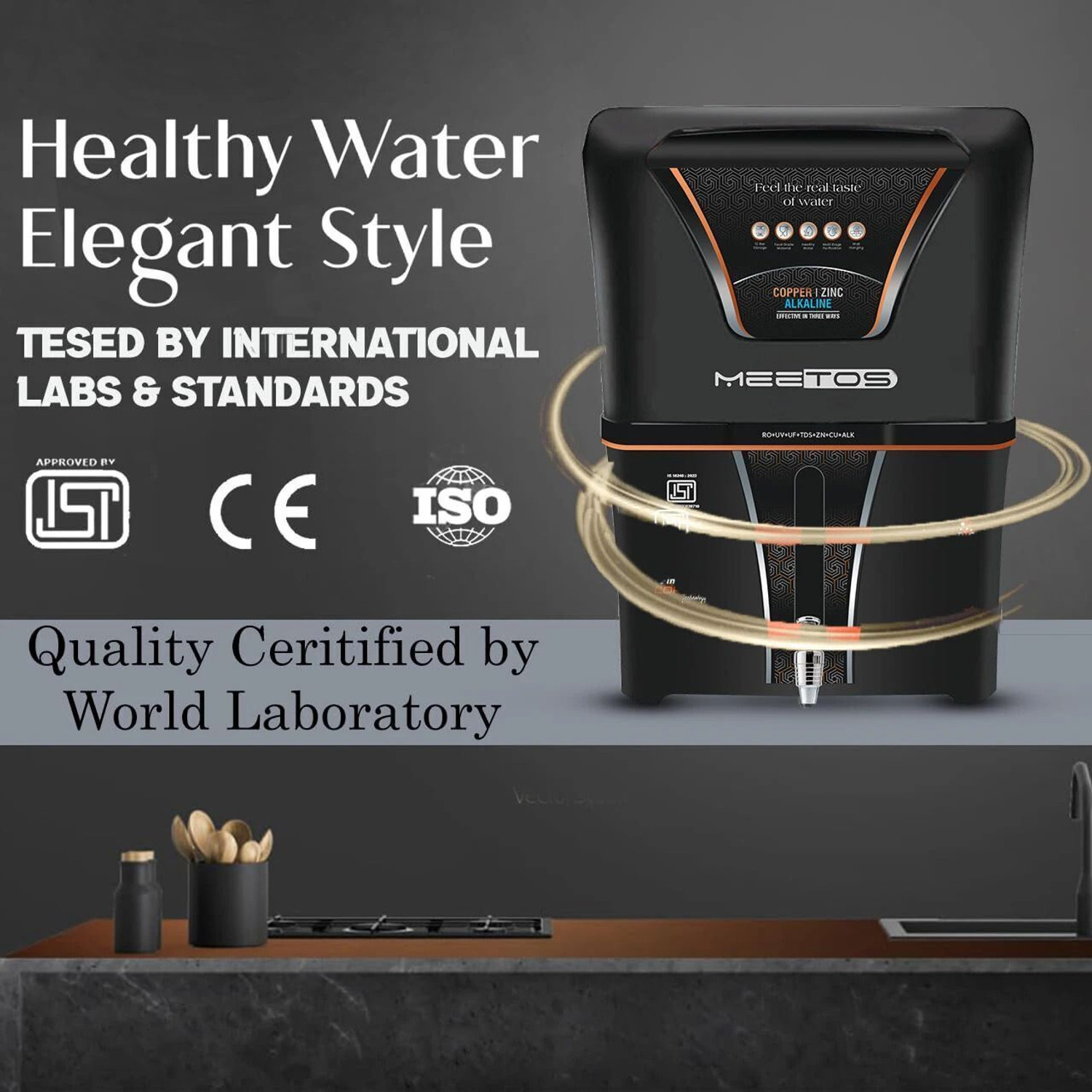 Image of MEETOS 4 in 1 Copper RO Water Purifier with 10 Stage Purification Filtration 12 L RO + UV + UF + Alkaline Water Purifier