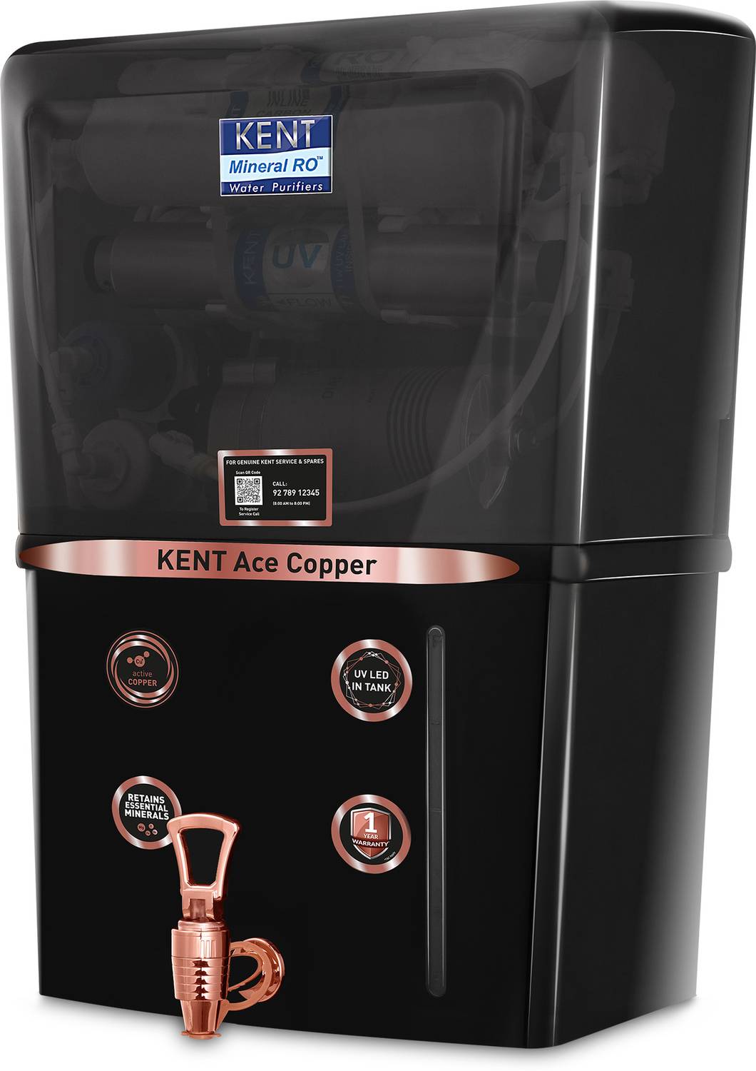 KENT ACE Copper - B 8 L RO + UV + UF + Copper + TDS Control Water Purifier Advanced ROTech for Sabse Shudh Paani Auto Flush 8L 20LPH Ideal for Borewell/Tanker/Municipal Water