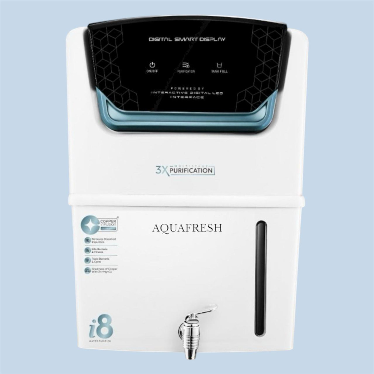 Image of Aqua Fresh i8 WH COPPER+RO+UV+UF+MINTDS AUTOMATIC ELECTRIC BORWELL RO WATER PURIFIER 12 L RO + UV + UF + Minerals + TDS Control Water Purifier