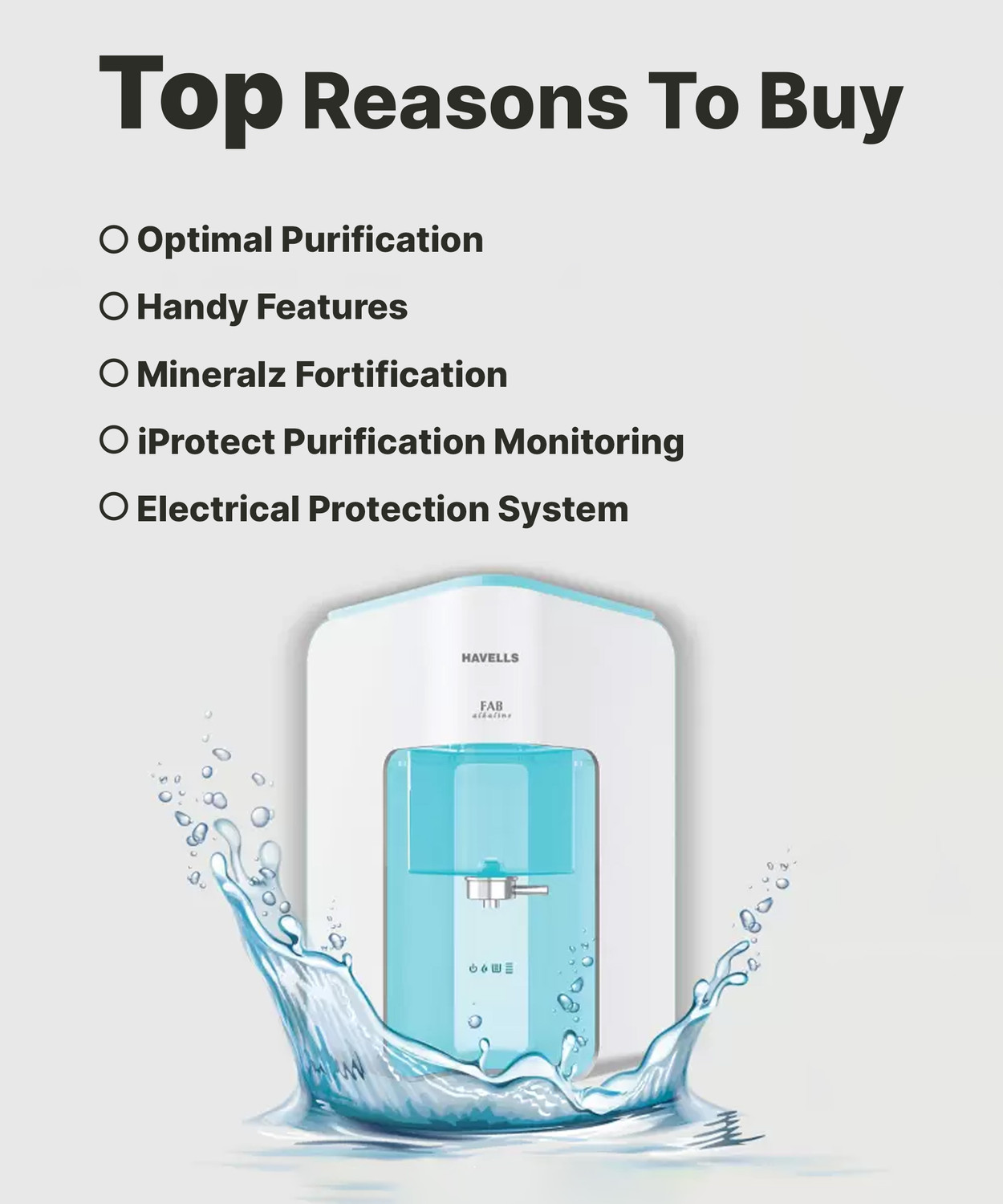 Image of HAVELLS Fab Alkaline 7 L RO + UV + Alkaline Water Purifier Suitable for all - Borewell, Tanker, Municipality Water