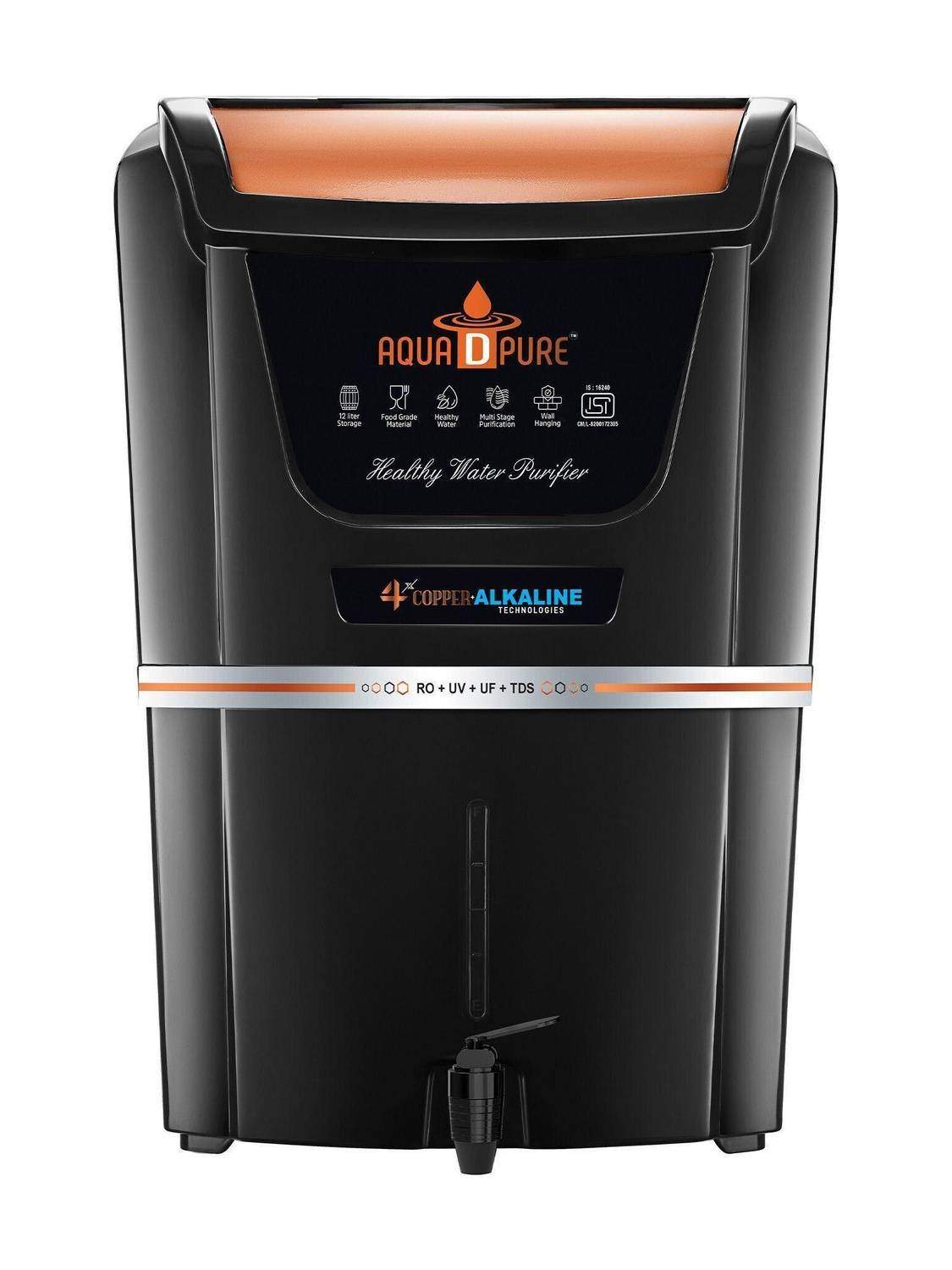 AquaDpure 4x Copper Alkaline RO Water Purifier Multi-Stage Purification with 12 L RO + UV + UF + Copper + Alkaline + TDS Control Water Purifier