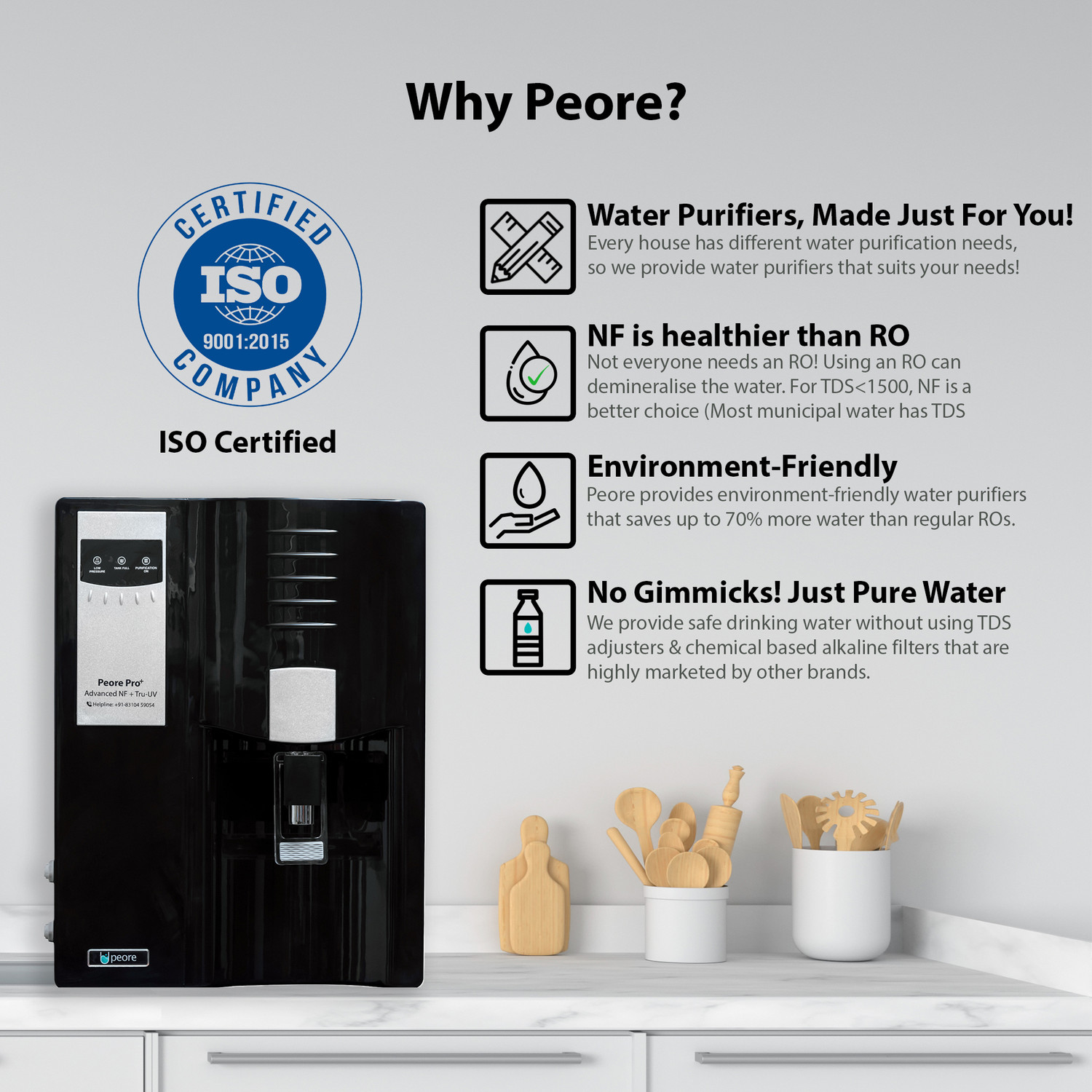 Image of Peore Pro Plus - 20 NF + Water Purifier | Self Service Mode 7.5 L UV Water Purifier (Black)