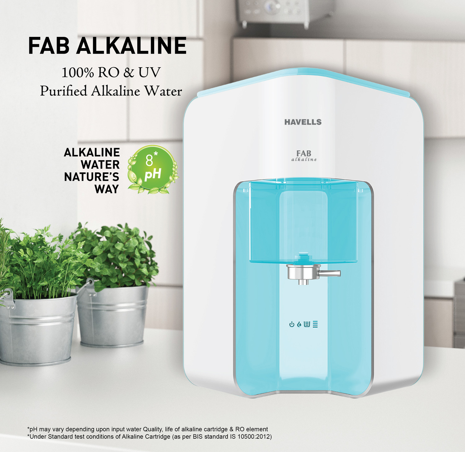 Image of HAVELLS Fab Alkaline 7 L RO + UV + Alkaline Water Purifier Suitable for all - Borewell, Tanker, Municipality Water