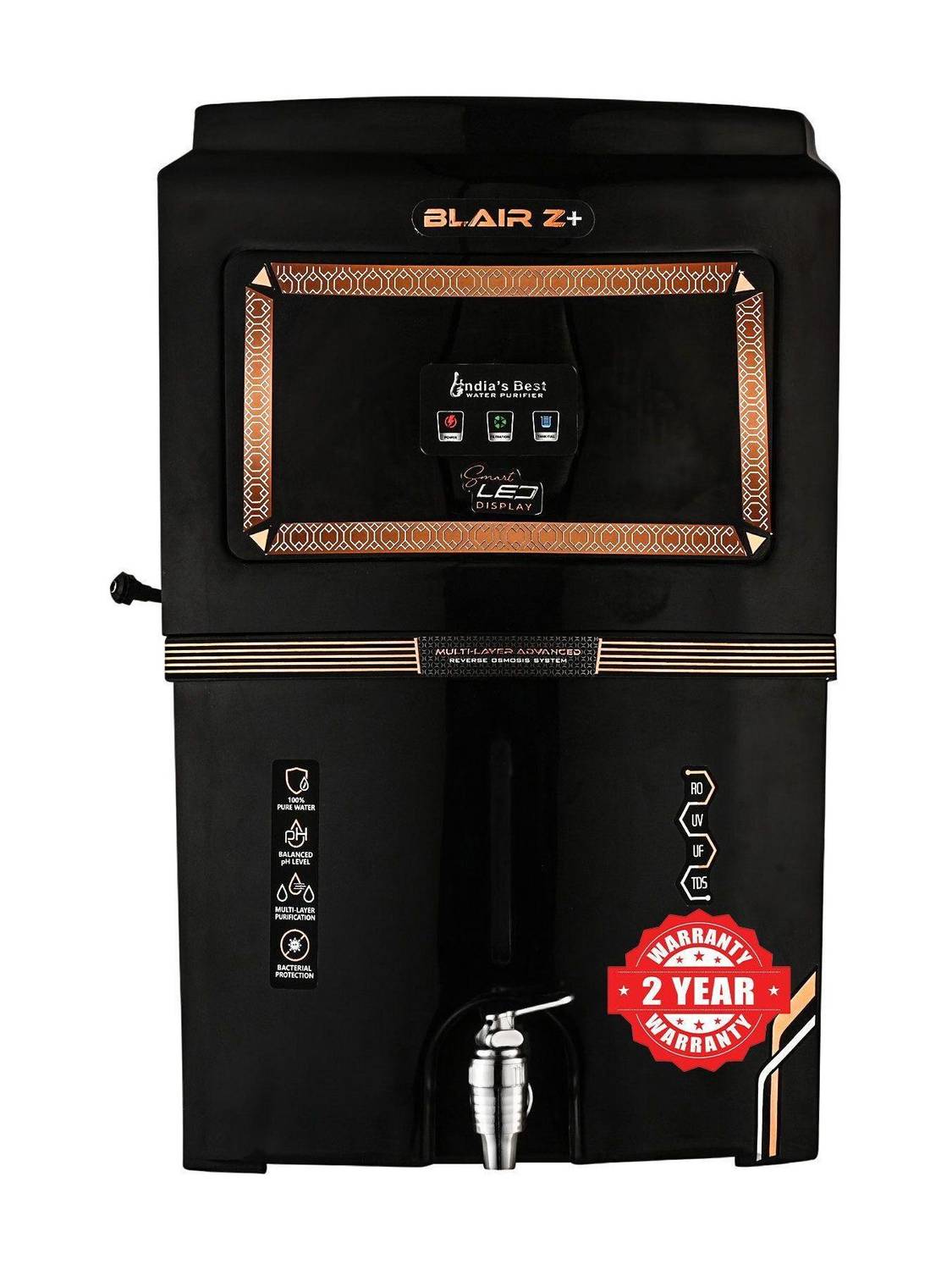 Blair Z+ BIS APPROVED (IS 16240) 15 L RO + In-Tank UV + UF + Copper + Alkaline + Minerals + TDS Control Water Purifier