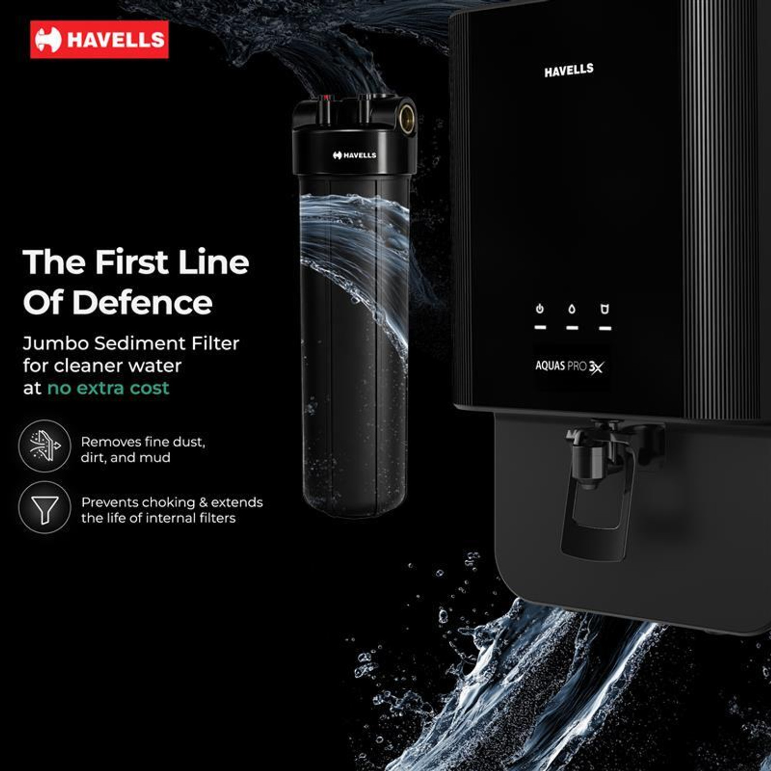 Image of HAVELLS Aquas Pro 3X 7 L RO + UV Water Purifier