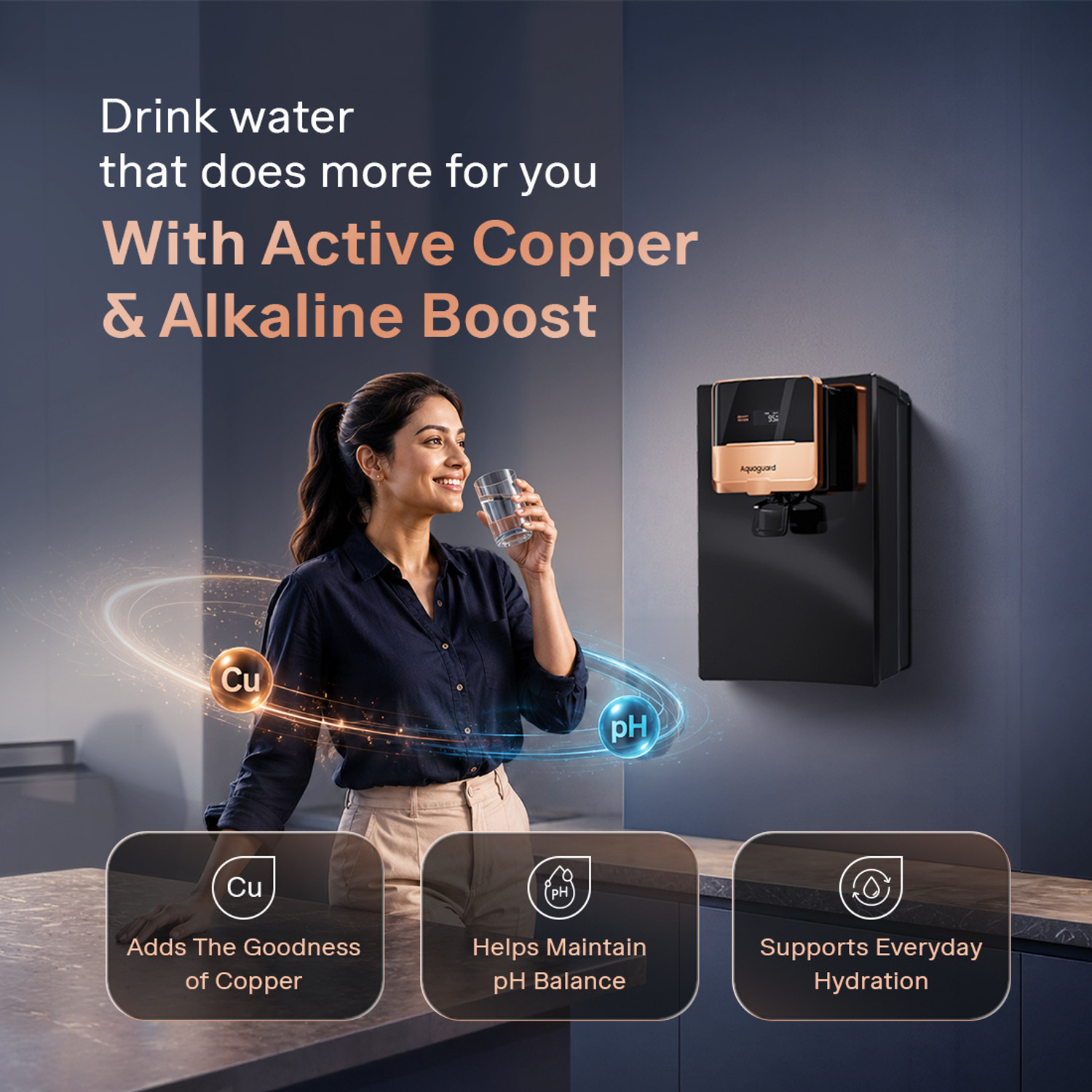 Image of Aquaguard Enrich Ritz Pro ROUVCASS 2X 5 L RO + UV + Alkaline + Copper + SS Water Purifier Zero Cost Service for 2 Years Smart Purifier & TDS Display No AMC Required Zero Hidden Costs Zero Filters Costs Zero Service Costs Zero Spares CostsStainless Steel Tank 12-Stage Purification