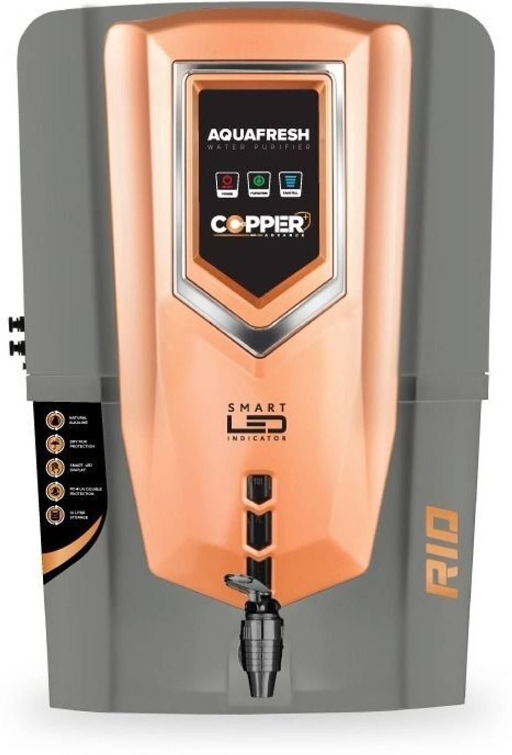 Aqua Fresh RIO C GREY LED COPPER+RO+UV+TDS 12 L electric borewell water purifier 12 L RO + UV + Copper Water Purifier