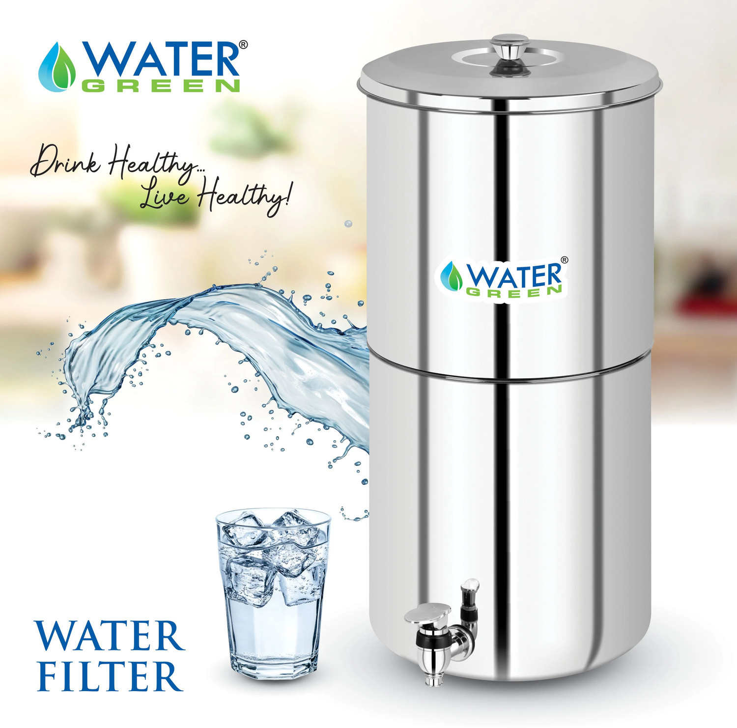 Image of WATER GREEN Free Candle With Stainless Steel 16 L Gravity Based Water Purifier