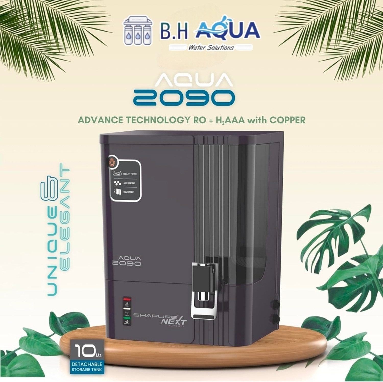 Image of b.h aqua water solutions B.H Aqua 2090 RO Water Purifier | Deep Purple | 7 Stages Nxt Gen Technology 10L 10 L RO + UV + UF + Copper + Alkaline + Minerals Water Purifier