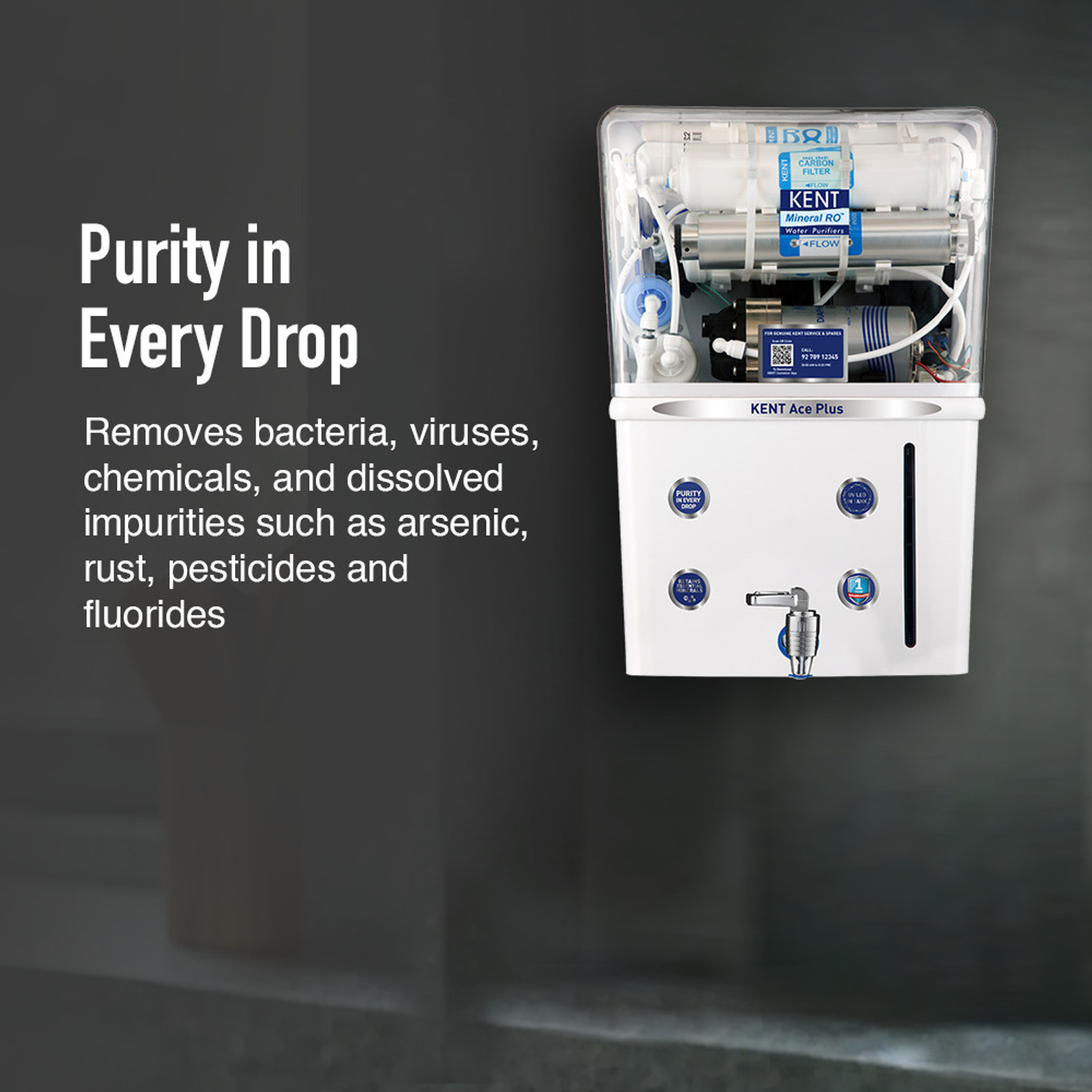 Image of KENT ACE Plus 8 L RO + In-Tank UV + UF + TDS Control Water Purifier Suitable for all - Borewell, Tanker, Municipality Water