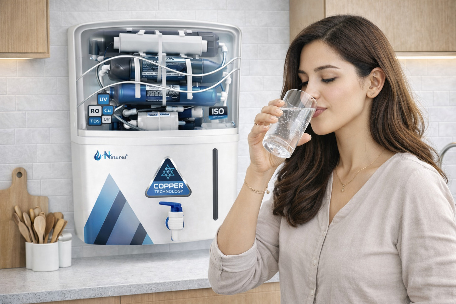 Image of Natures Aqua Copper RO water purifier Electric Water Purifier with Metallic Sheet 13 L RO + UV + UF + TDS Control Water Purifier