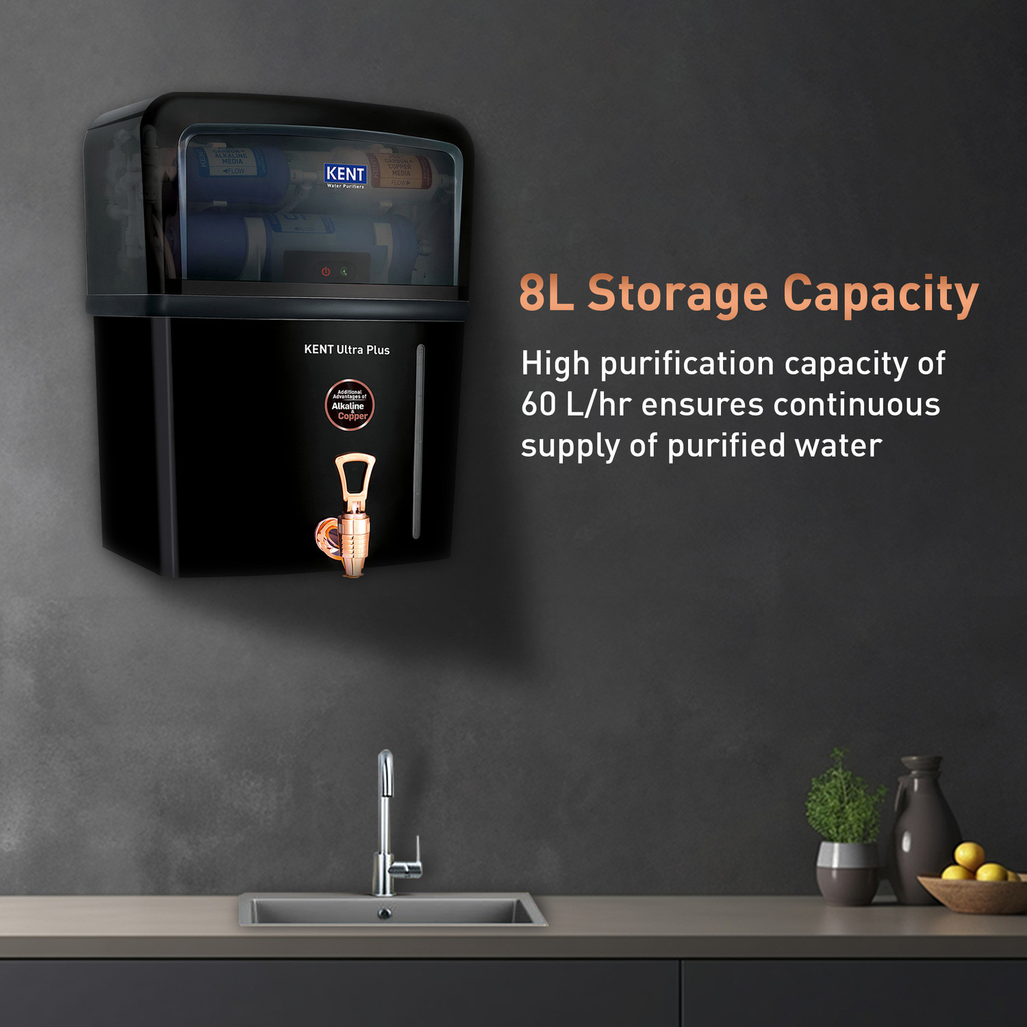 Image of KENT Ultra Plus 8 L UV + UF + Alkaline Water Purifier