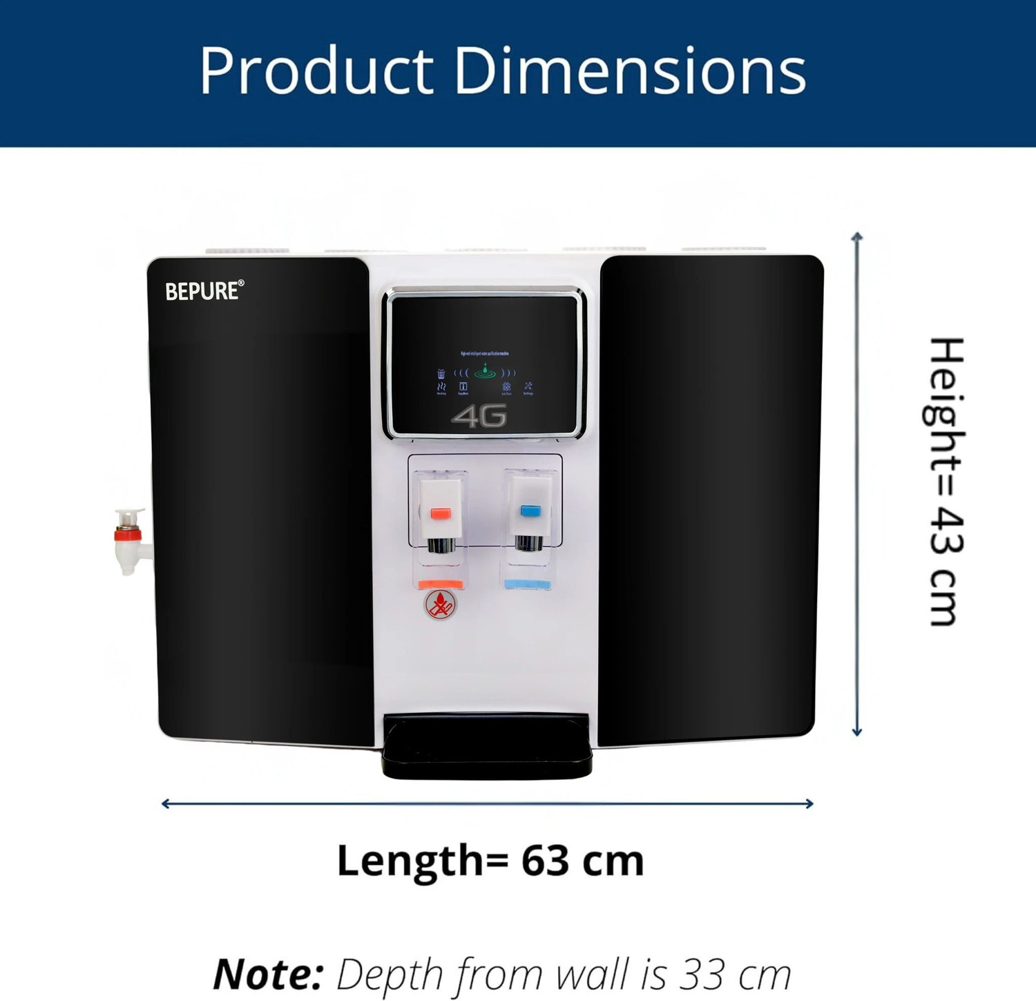 Image of BePURE 4G pH Black Hot and Cold with Smart LED functions 9 L RO + UV + UF + TDS + ALK + Copper Water Purifier