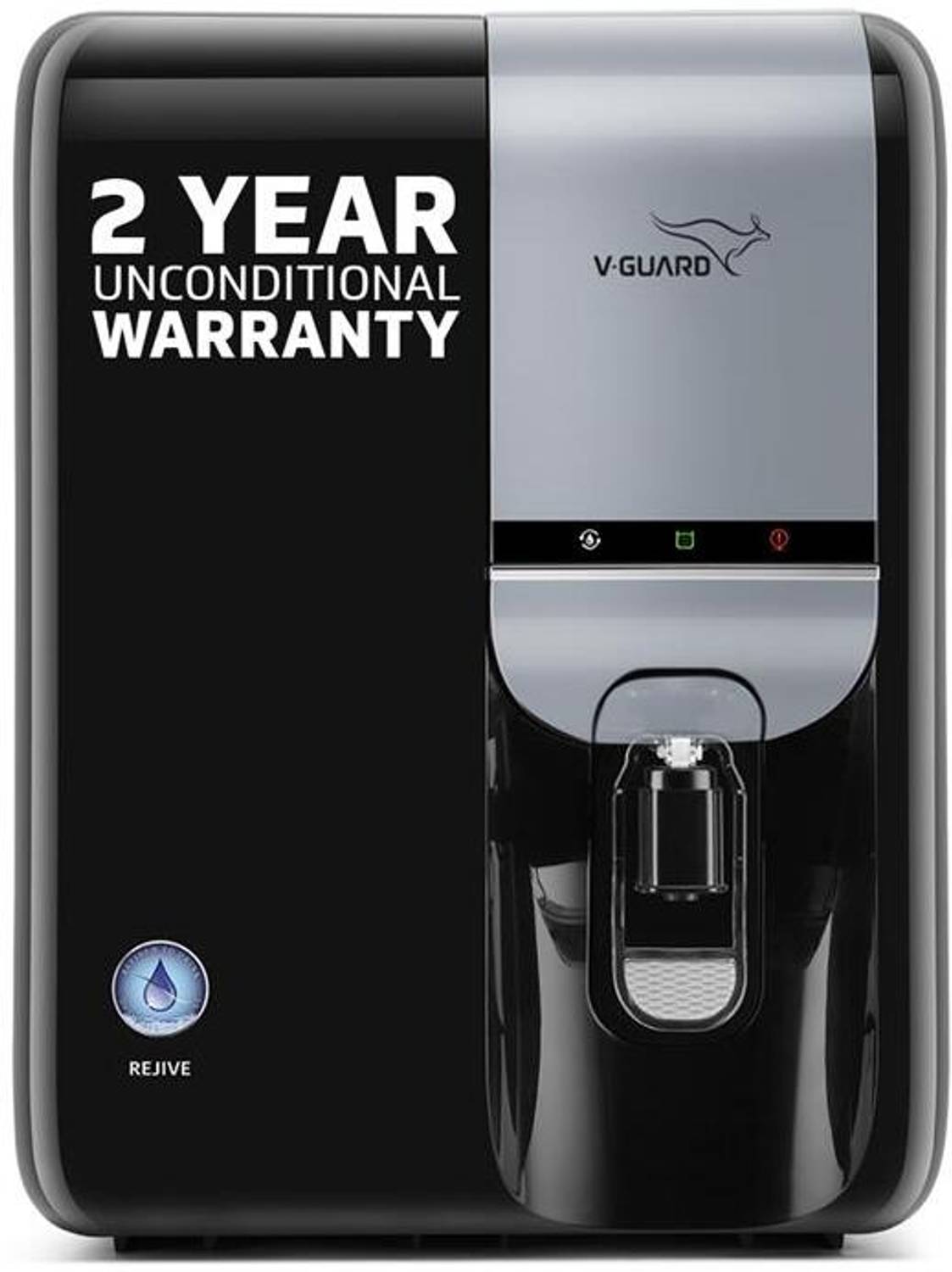 V-Guard Rejive 2X RO UF SS Alkaline & Mineral 3-in-1 Health Charger 5.5 L RO + UF + Alkaline + Minerals Water Purifier | Superior Stainless Steel Tank | 2 Year True Unconditional Warranty, No Service Cost for 2 Years | BIS Approved High 40% Water Recovery | 8 Stages | Retains Minerals